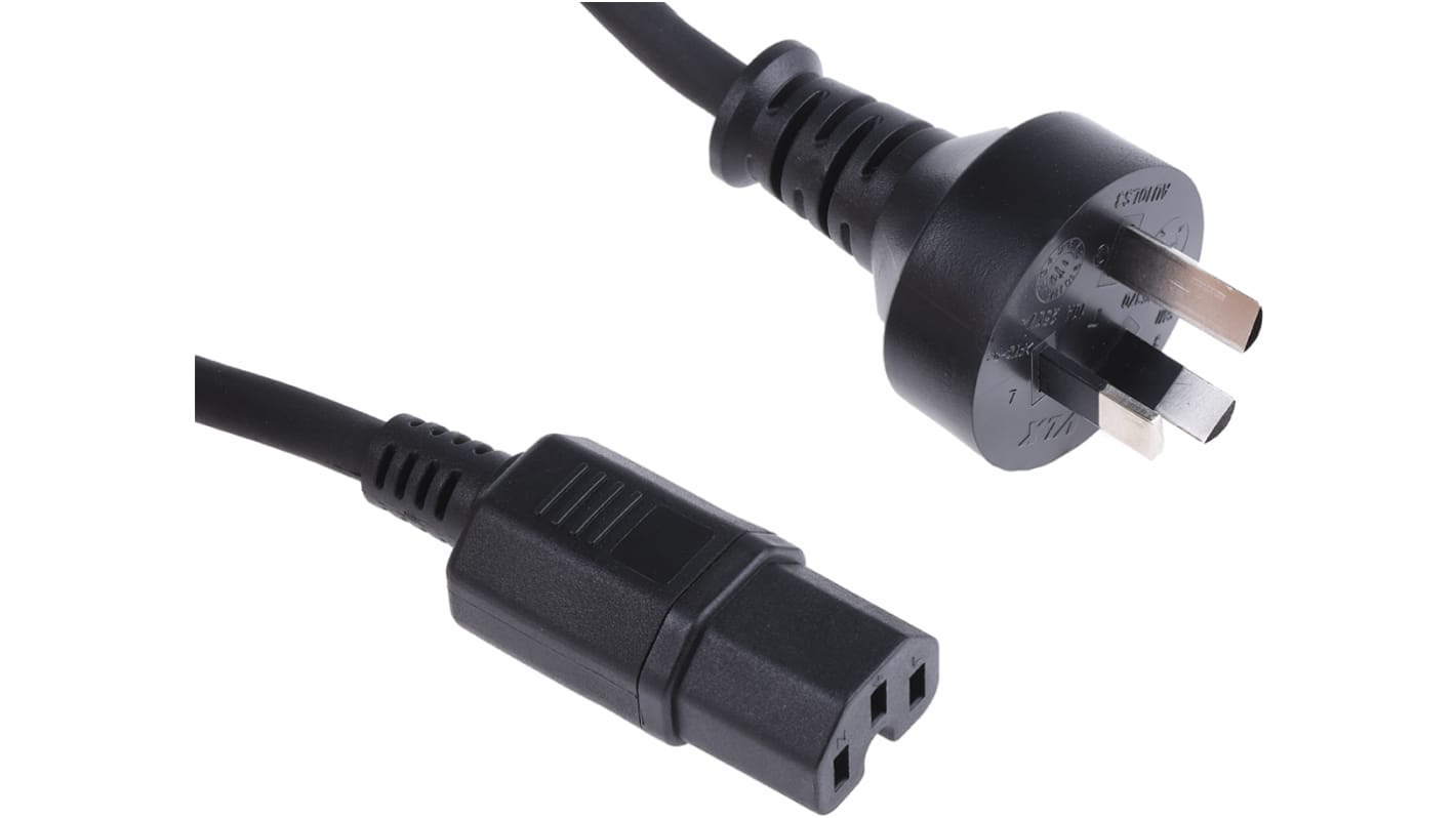 RS PRO IEC C15 Socket to Type I Australian Plug Power Cord, 2m