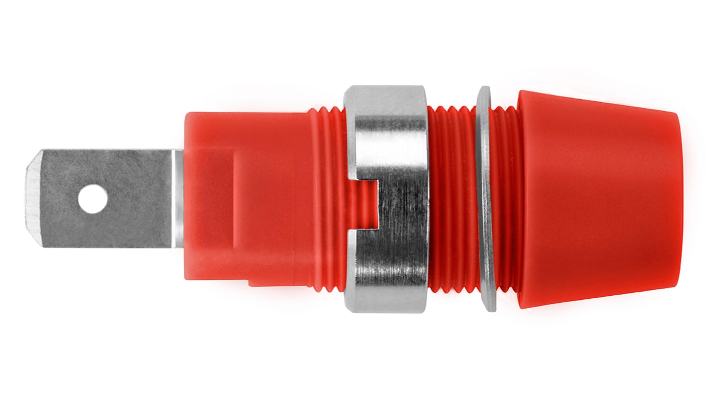 Schutzinger Red Female Banana Socket, 4 mm Connector, Tab Termination, 32A, 1000V, Nickel Plating