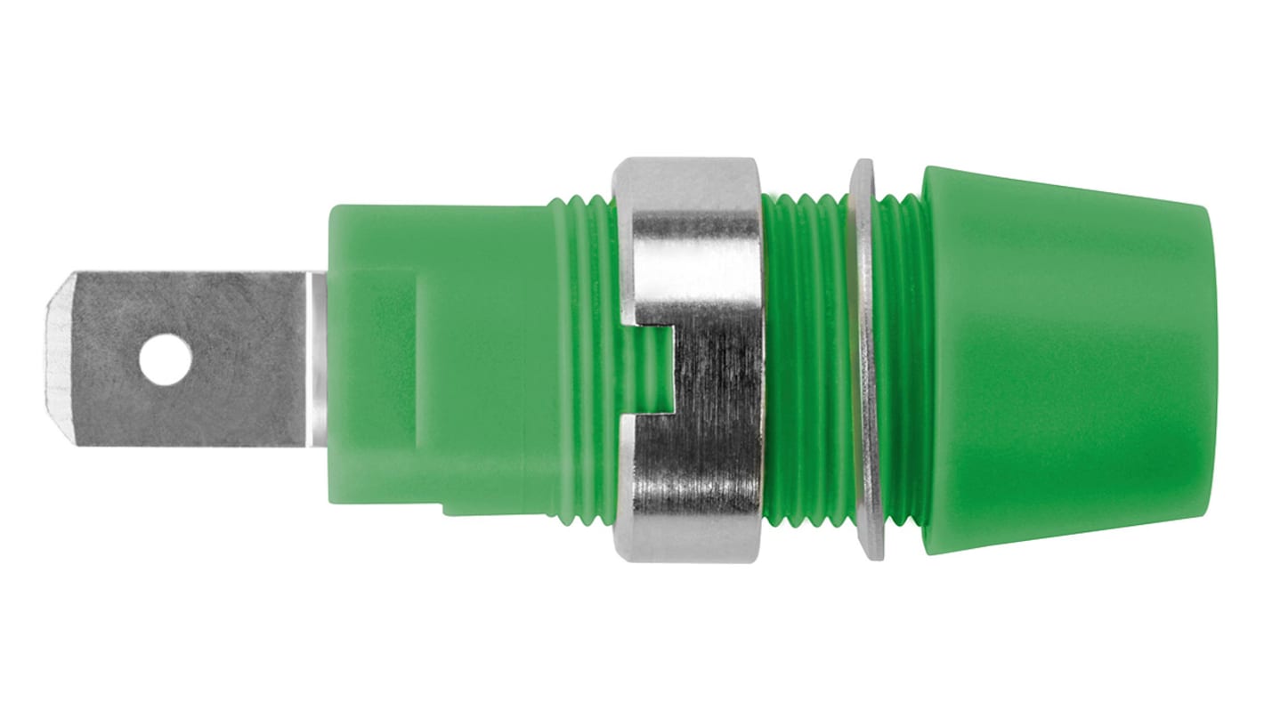 Schutzinger Green Female Banana Socket, 4 mm Connector, Tab Termination, 32A, 1000V, Nickel Plating