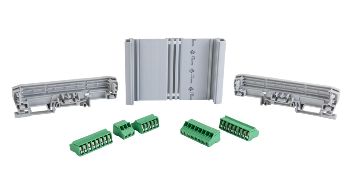 Kit caja para carril DIN Phoenix Contact serie UM-BASIC 108 100MM DEV-KIT KMGY, de Poliamida, PVC de color Gris claro,