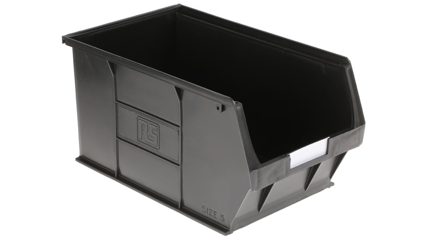 RS PRO PP Storage Bin, 350mm x 205mm x 182mm, Black