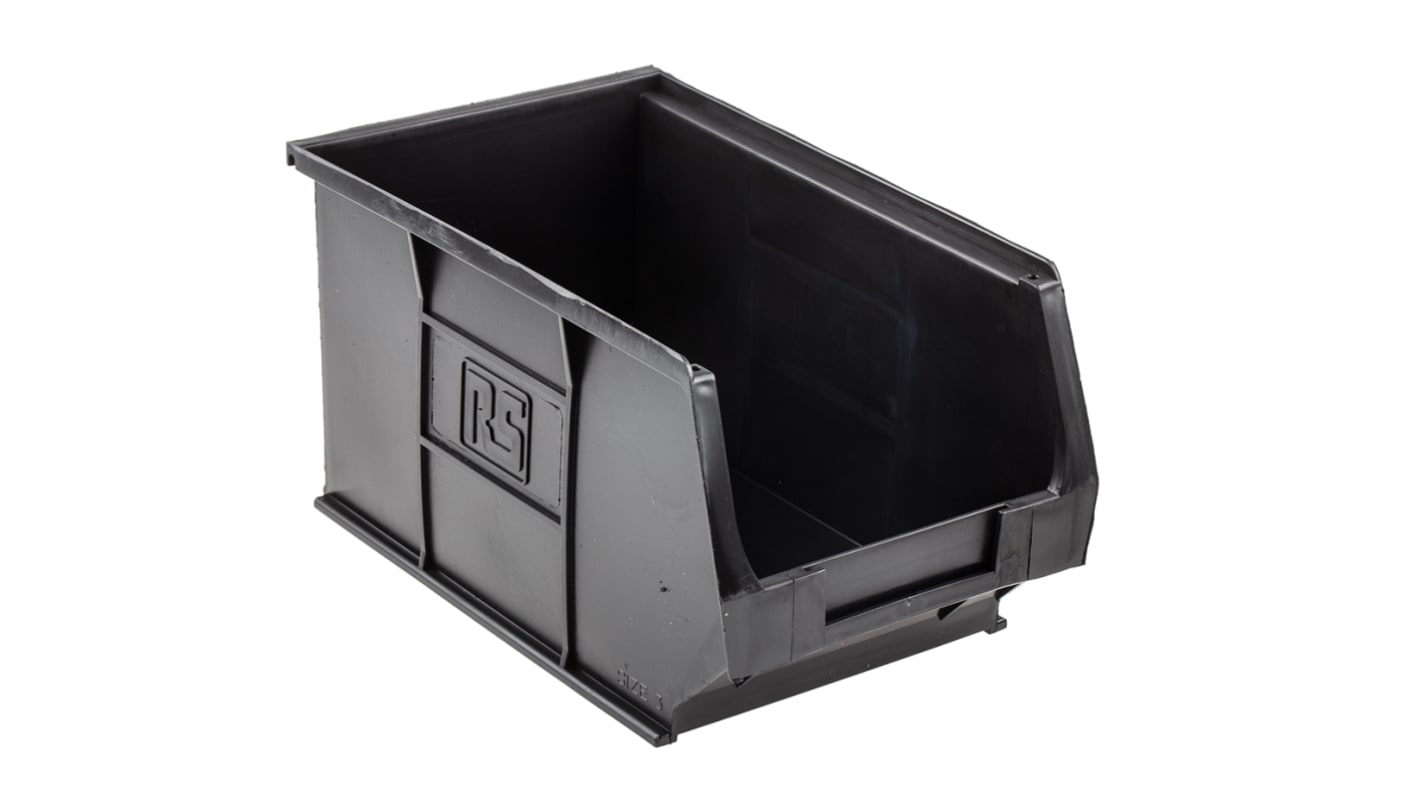 RS PRO PP Storage Bin, 240mm x 150mm x 132mm, Black