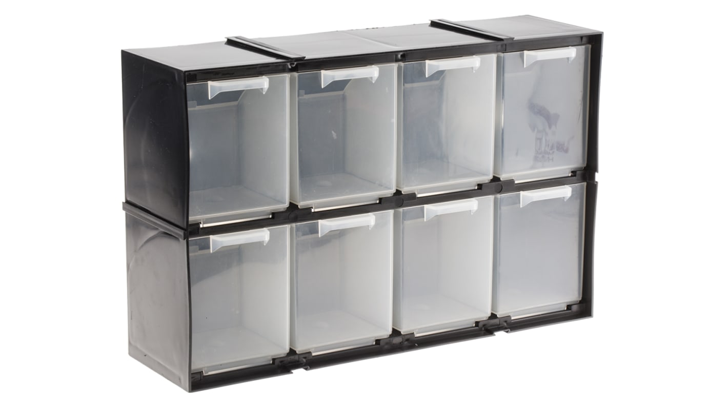 RS PRO Kunststoff Schubladenmagazin Schwarz, 8 Einschübe, 208mm x 325mm x 90mm