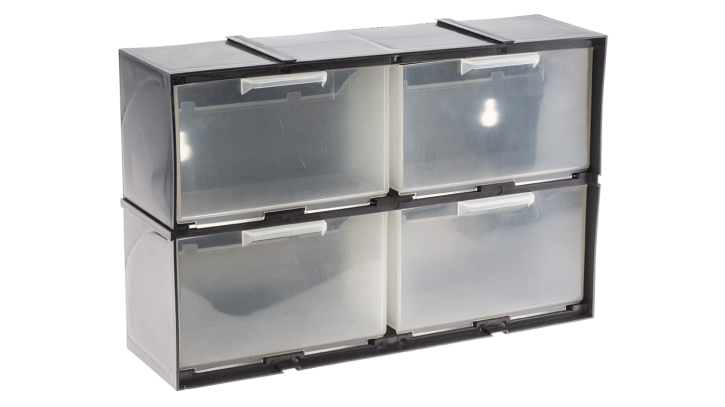 RS PRO 4 Drawer Storage Unit, Plastic, 208mm x 325mm x 90mm, Black
