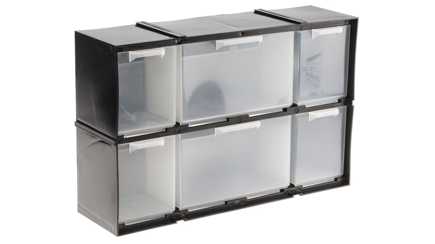 RS PRO 6 Drawer Storage Unit, Plastic, 208mm x 325mm x 90mm, Black