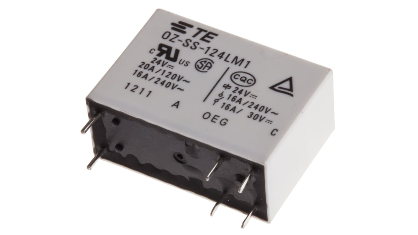 TE Connectivity PCB Mount Power Relay, 24V dc Coil, 16A Switching Current, SPST