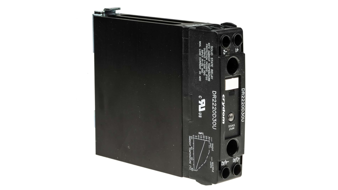 Sensata Crydom DR22 Series Solid State Relay, 30 A Load, DIN Rail Mount, 200 V dc Load, 32 V dc Control