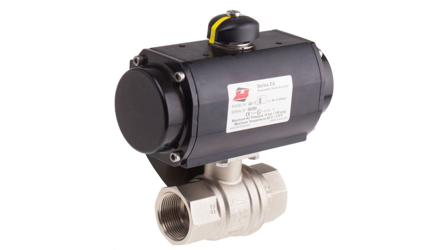 RS PRO Pneumatic 2 port Ball Valve with Pneumatic Actuator - Double Acting, 3 → 10bar Operating Pressure
