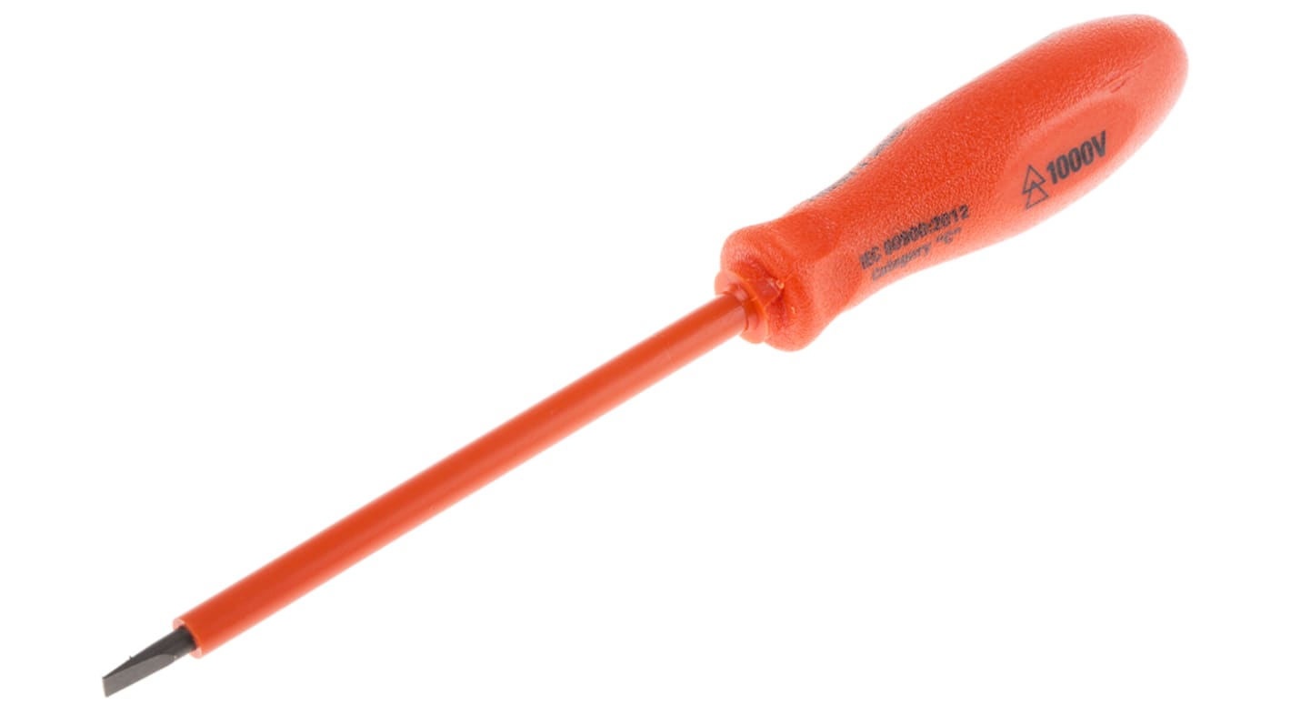 ITL Insulated Tools Ltd Slotted Insulated Screwdriver, 3 x 0.5 mm Tip, 75 mm Blade, VDE/1000V, 150 mm Overall