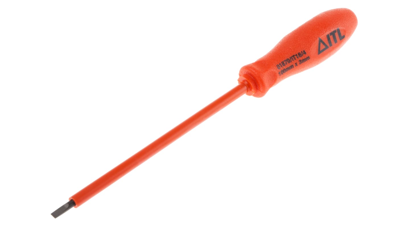 ITL Insulated Tools Ltd Slotted Insulated Screwdriver, 3 x 0.5 mm Tip, 100 mm Blade, VDE/1000V, 175 mm Overall