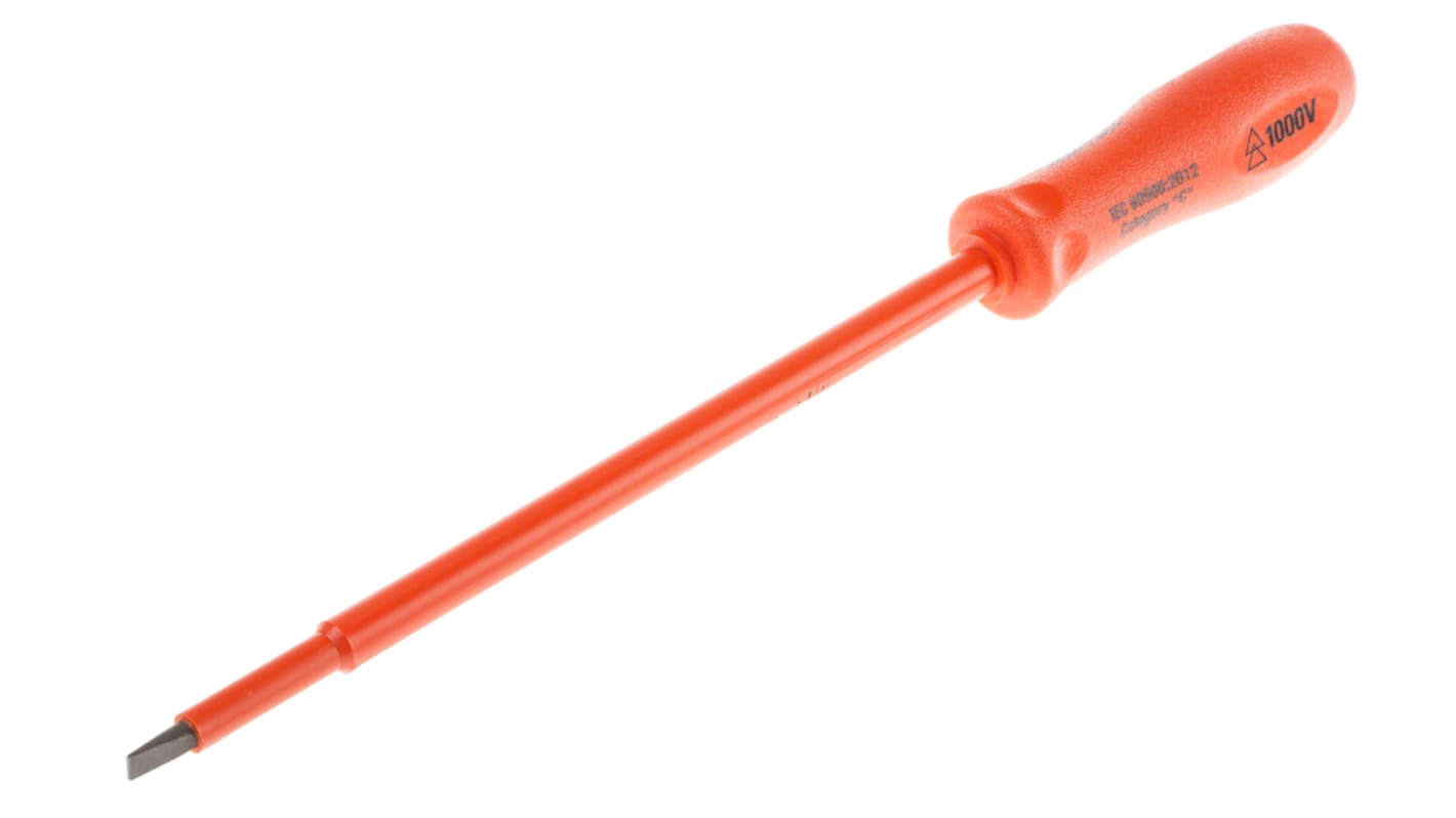 ITL Insulated Tools Ltd Slotted Insulated Screwdriver, 5 x 1 mm Tip, 203 mm Blade, VDE/1000V, 280 mm Overall