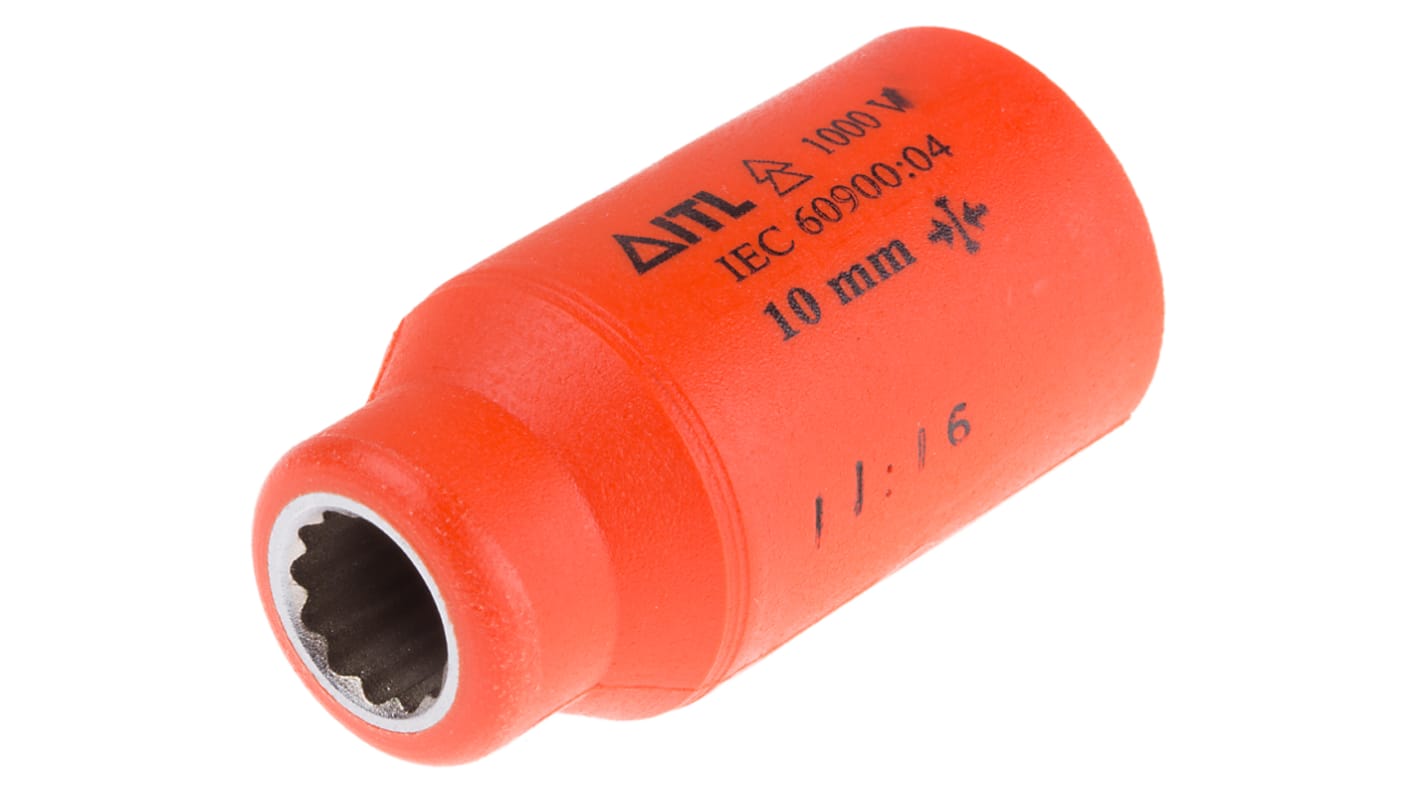 ITL Insulated Tools Ltd 1/2 in Drive 10mm Insulated Standard Socket, 12 point, VDE/1000V, 50 mm Overall Length