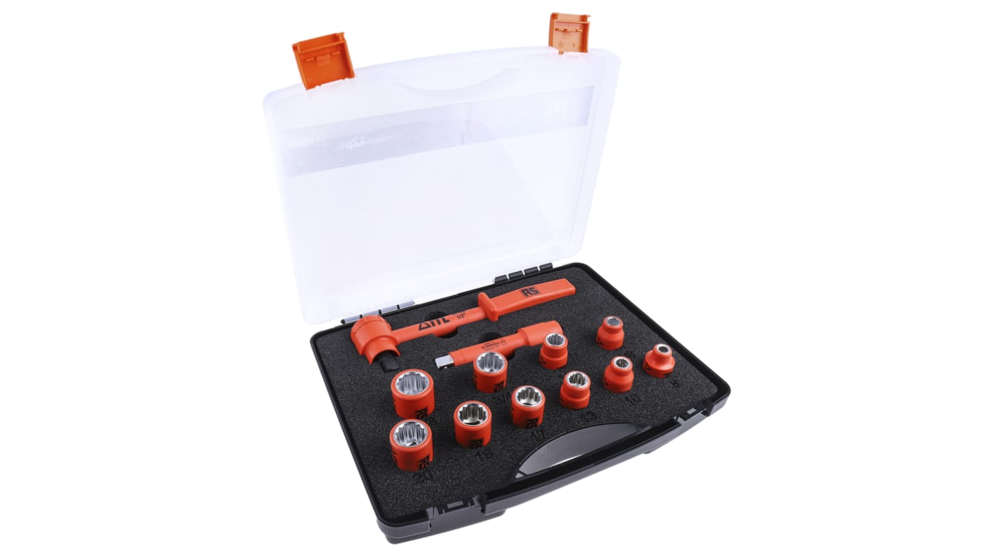 ITL Insulated Tools Ltd 十二角标准套筒套装, 英制, 公制, 带棘轮, 12件装, 1/2 in驱动头