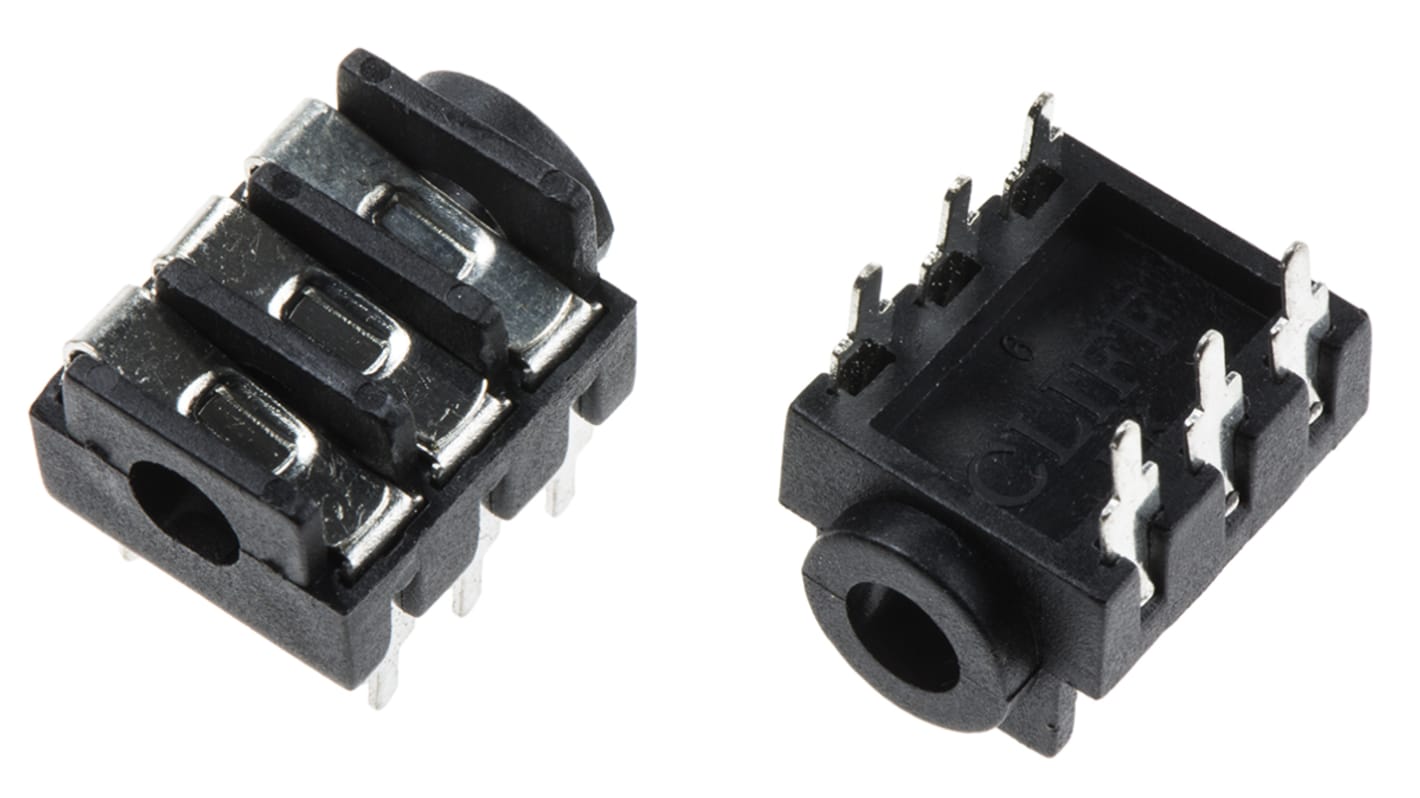 Connettore jack, 3.5 mm, Femmina, Nero, Montaggio PCB