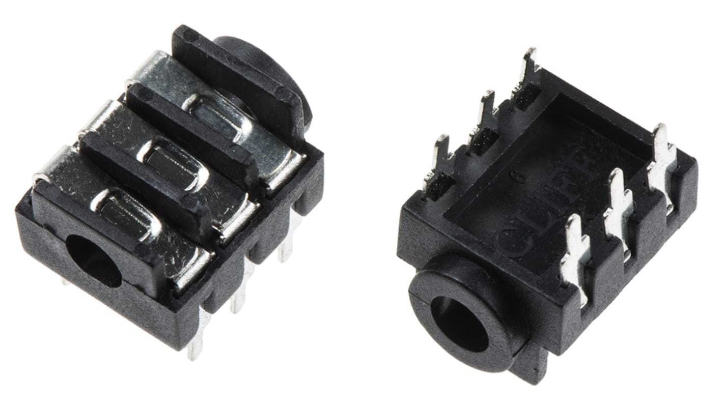 RS PRO Jack Connector 3.5 mm PCB Mount Stereo Socket, 6Pole 5A