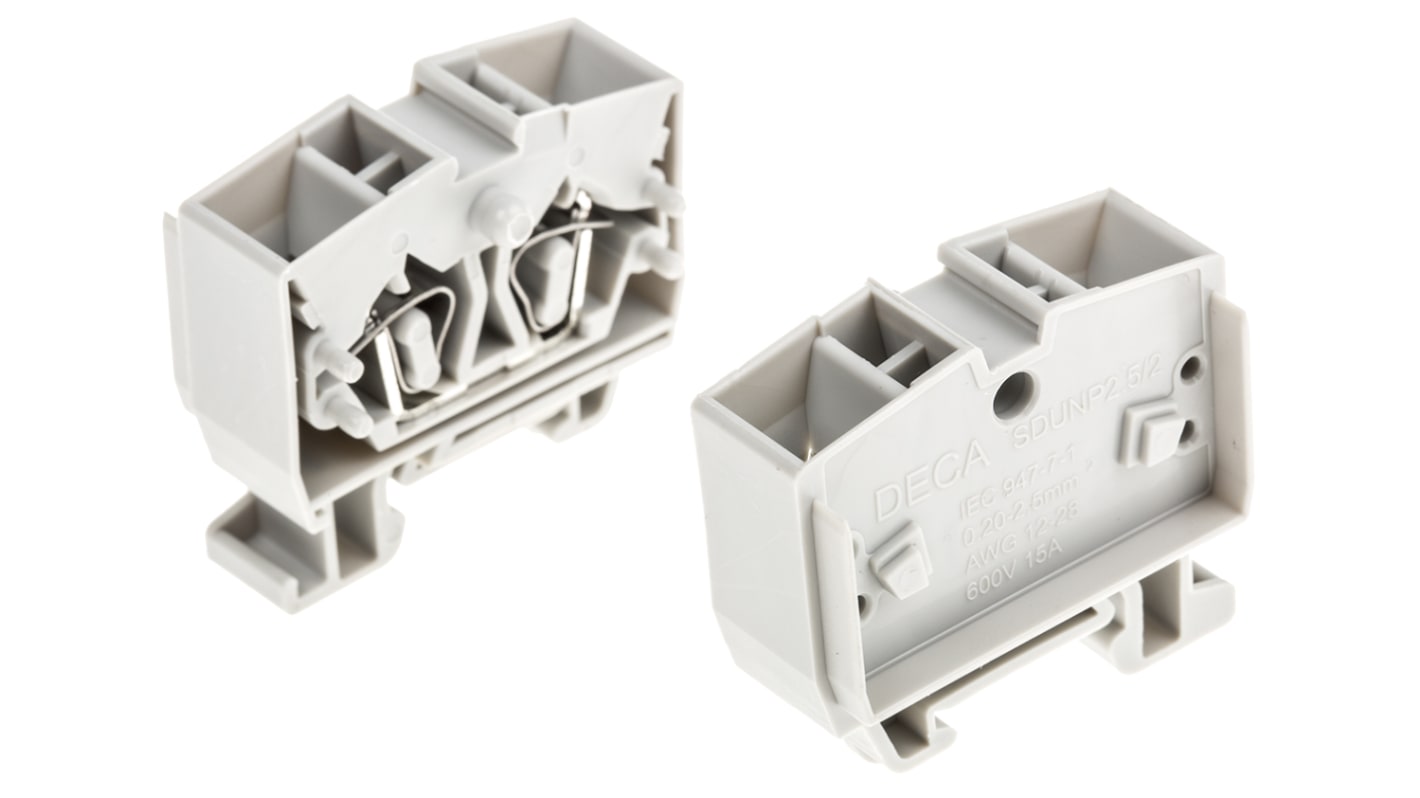 RS PRO Grey DIN Rail Terminal Block, 2.5mm², Spring Clamp Termination