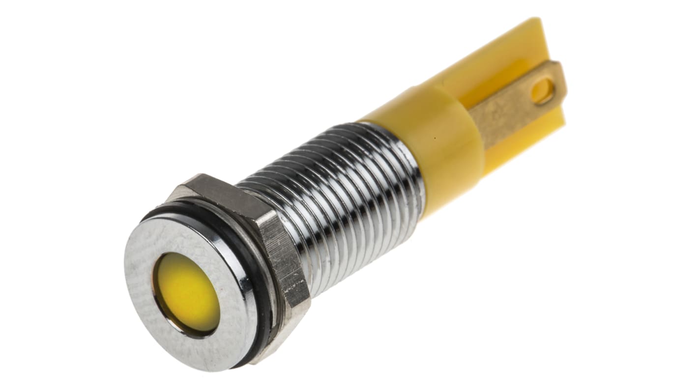 Indicatore da pannello RS PRO Giallo  a LED, 6V cc, IP67, A filo, foro da 8mm