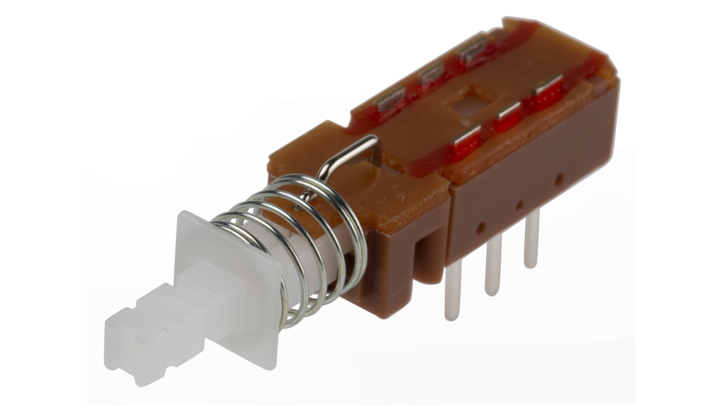 KNITTER-SWITCH Miniature Push Button Switch, Latching, PCB, DPDT
