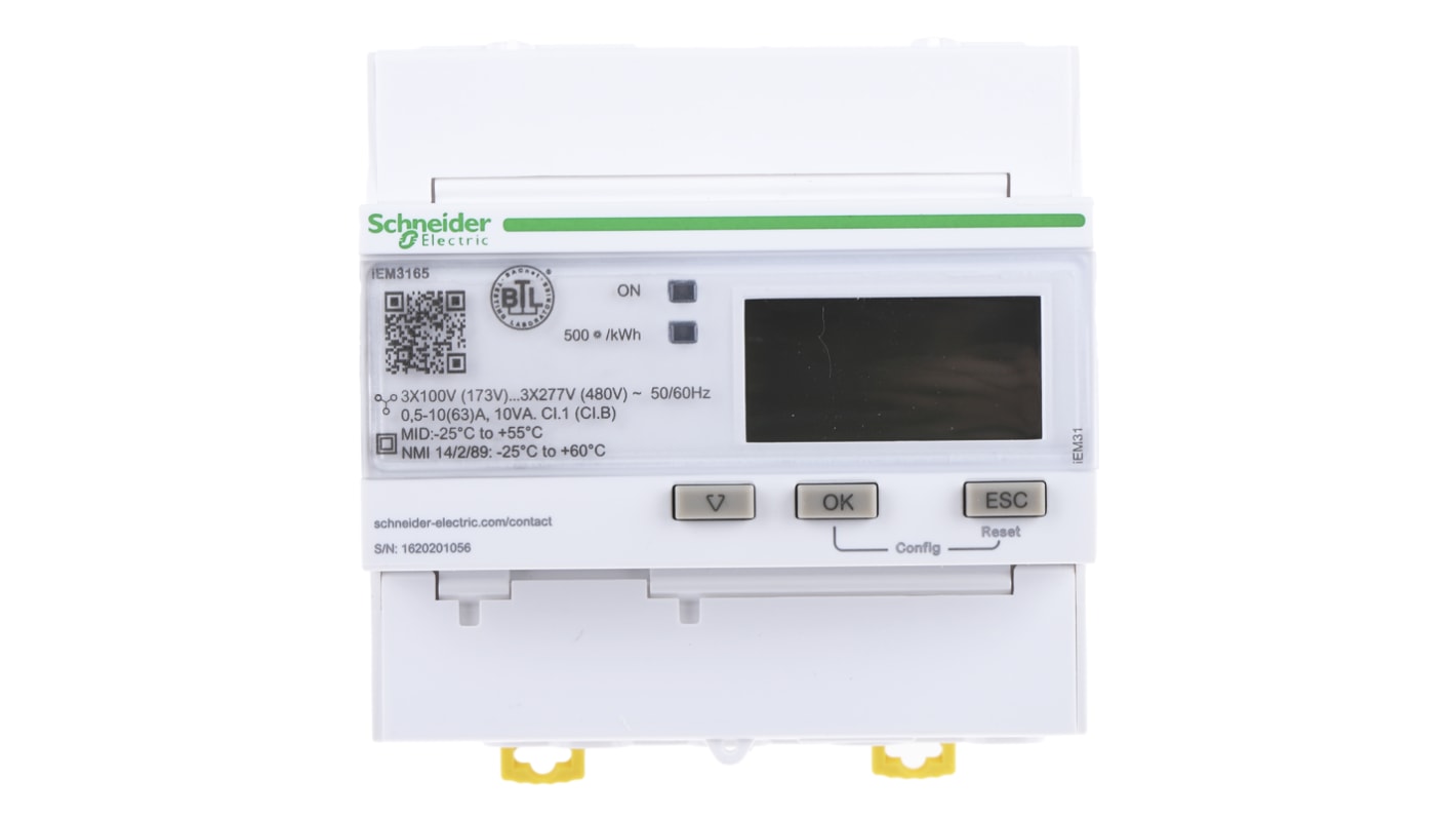 Medidor de energía Schneider Electric serie Acti 9 iEM3000, display LCD, con 9 dígitos, 3 fases