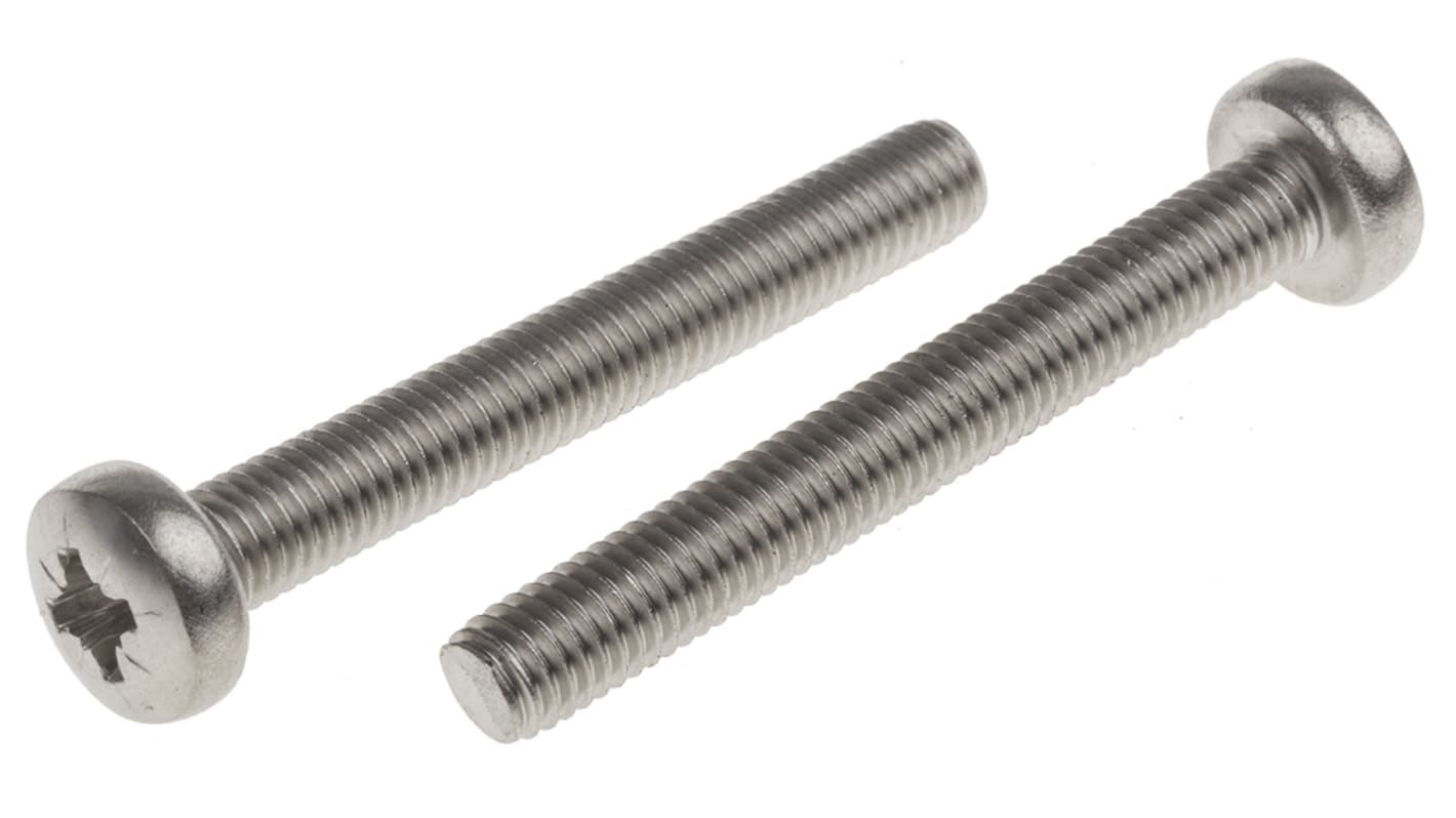 RS PRO Pozi Pan A2 304 Stainless Steel Machine Screws DIN 7985, M5x40.0mm