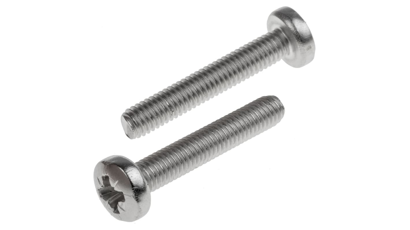 RS PRO Pozi Pan A2 304 Stainless Steel Machine Screws DIN 7985, M6x35mm