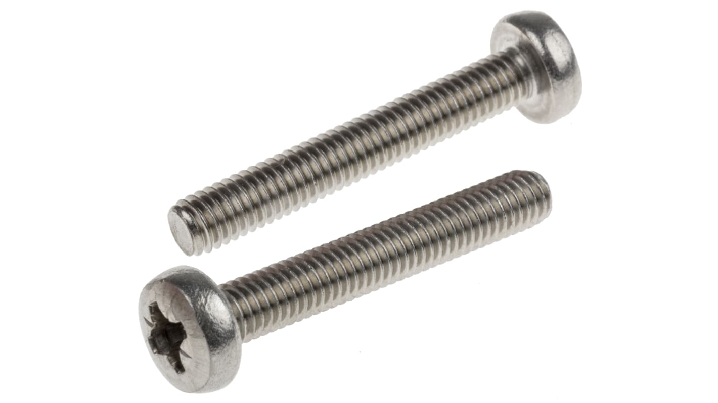 RS PRO Pozi Pan A2 304 Stainless Steel Machine Screws DIN 7985, M6x40.0mm