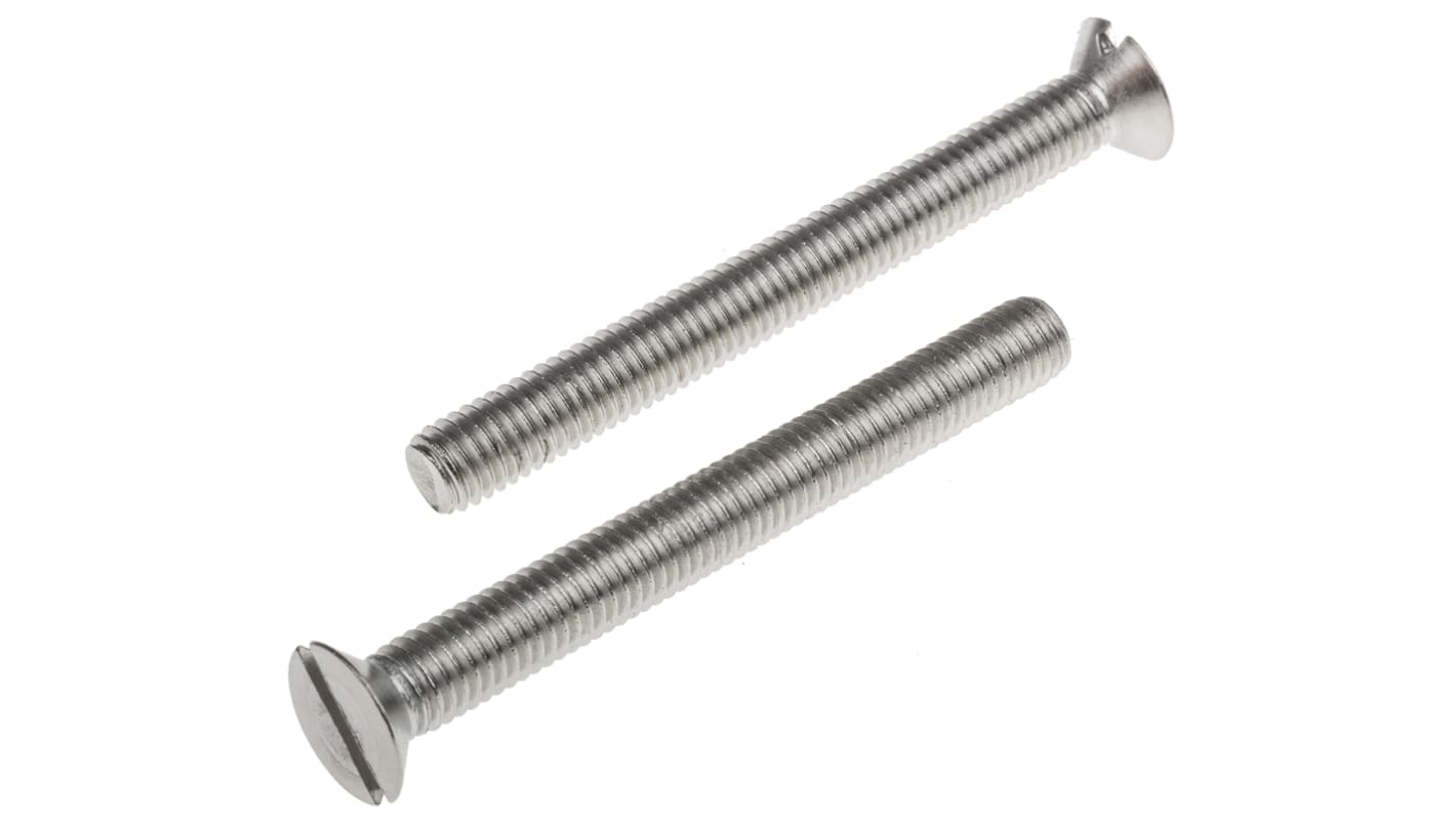 RS PRO Slot Countersunk A2 304 Stainless Steel Machine Screw x 75mm