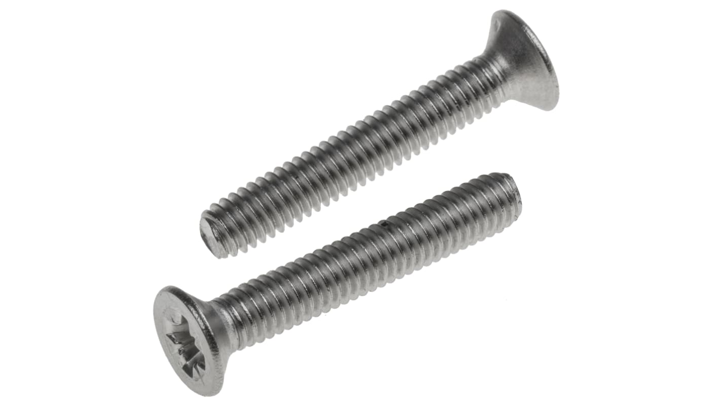 RS PRO Pozi M4 Countersunk A2 304 Stainless Steel Machine Screws DIN 965 x 25.0mm