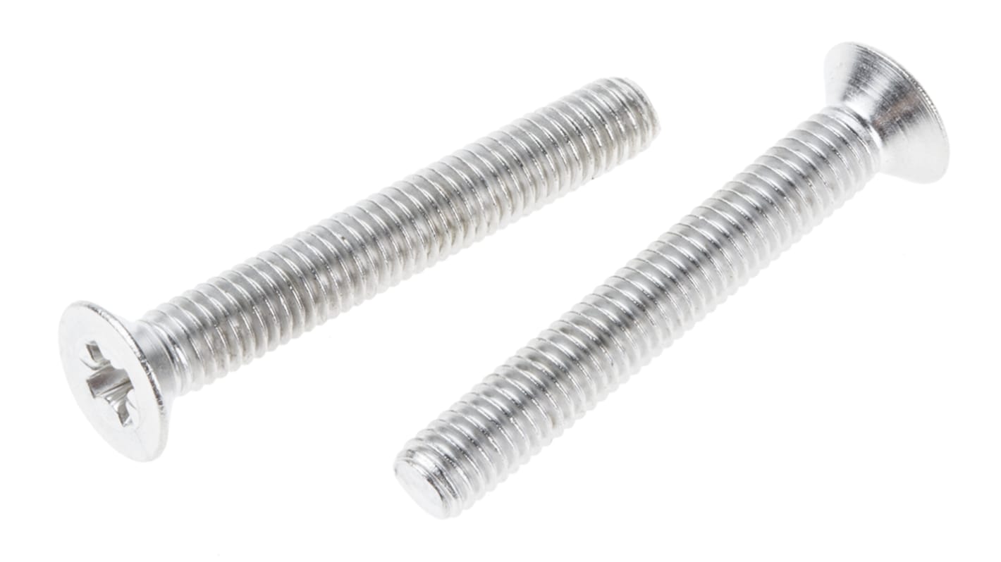 RS PRO Pozidriv Countersunk A2 304 Stainless Steel Machine Screws DIN 965Z, M5x35mm