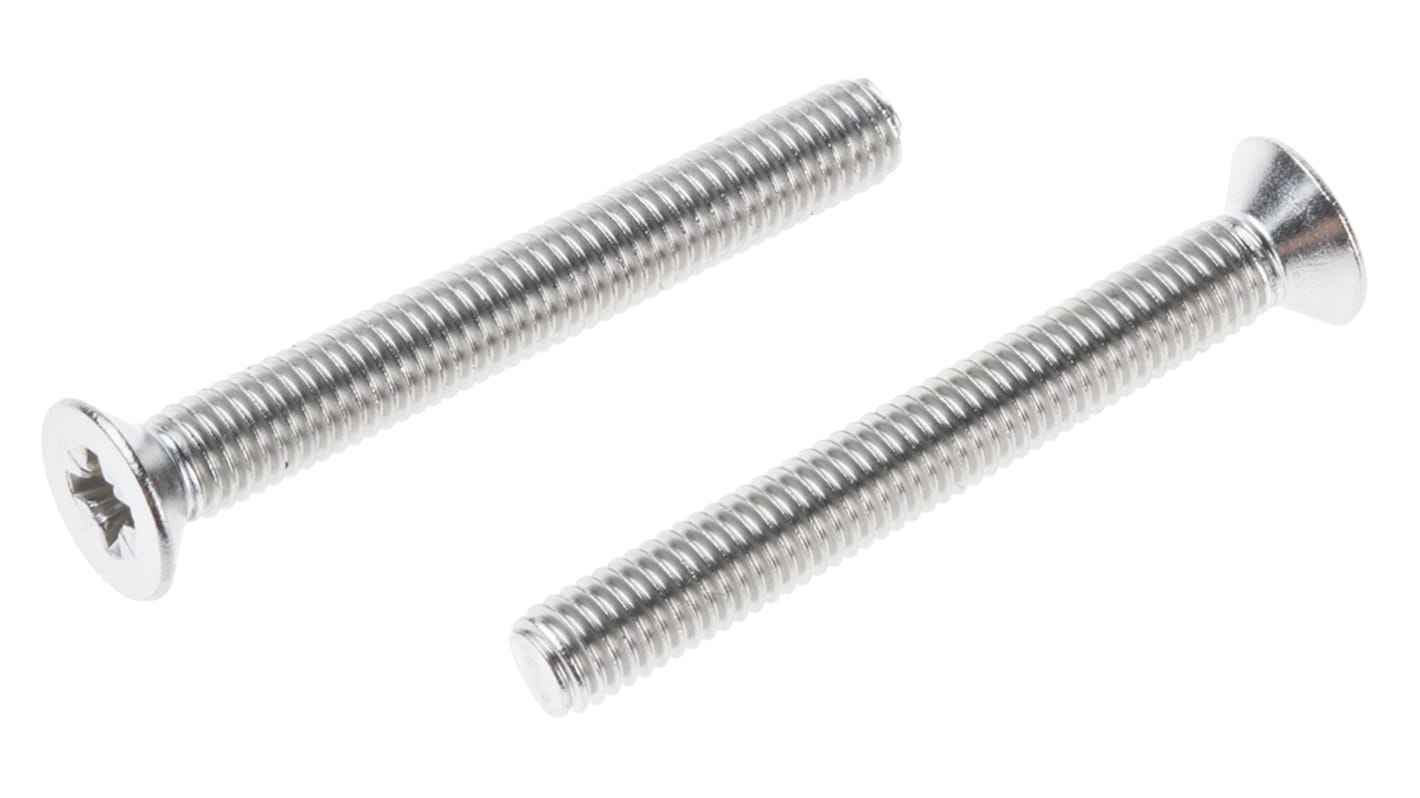 RS PRO Pozidriv Countersunk A2 304 Stainless Steel Machine Screws DIN 965Z, M5x40mm