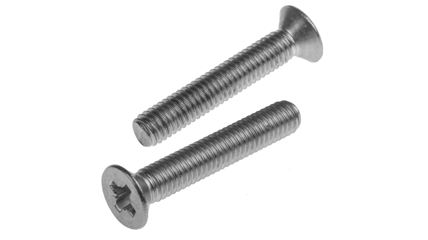 RS PRO Pozidriv Countersunk A2 304 Stainless Steel Machine Screws DIN 965Z, M6x35mm