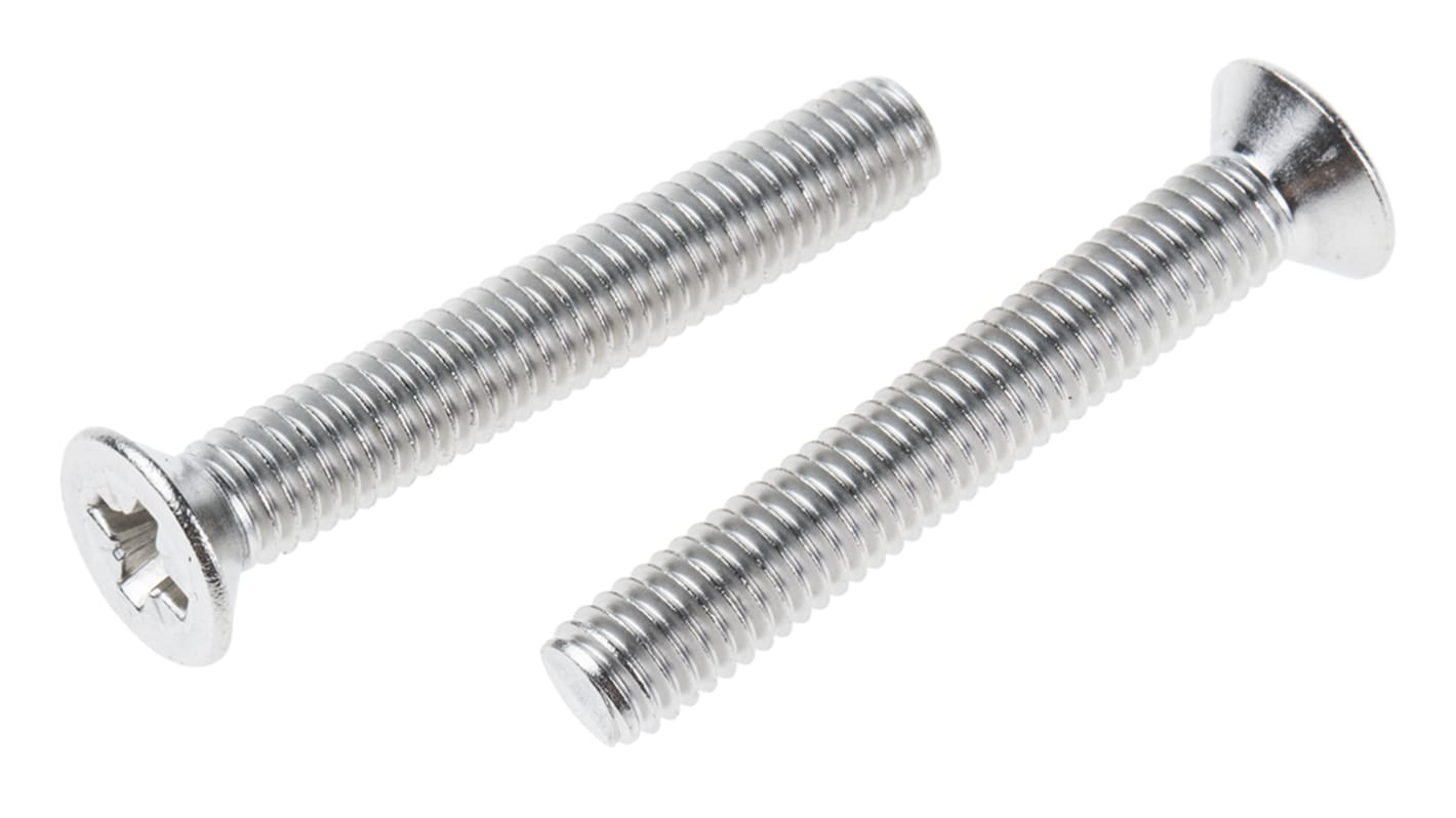 RS PRO Pozidriv Countersunk A2 304 Stainless Steel Machine Screws DIN 965Z, M6x40mm