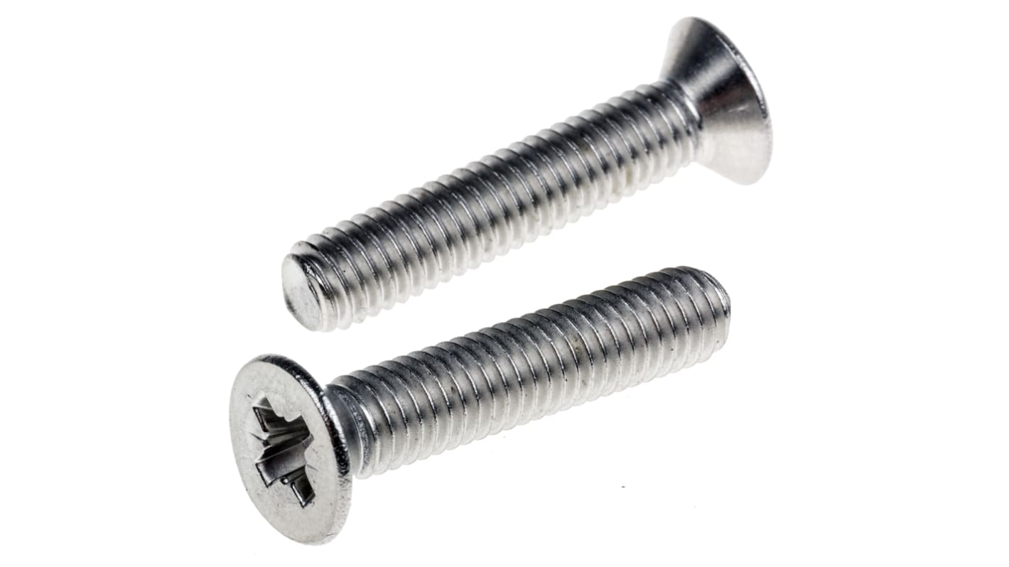 RS PRO Pozi Countersunk A2 304 Stainless Steel Machine Screws DIN 965 x 30.0mm