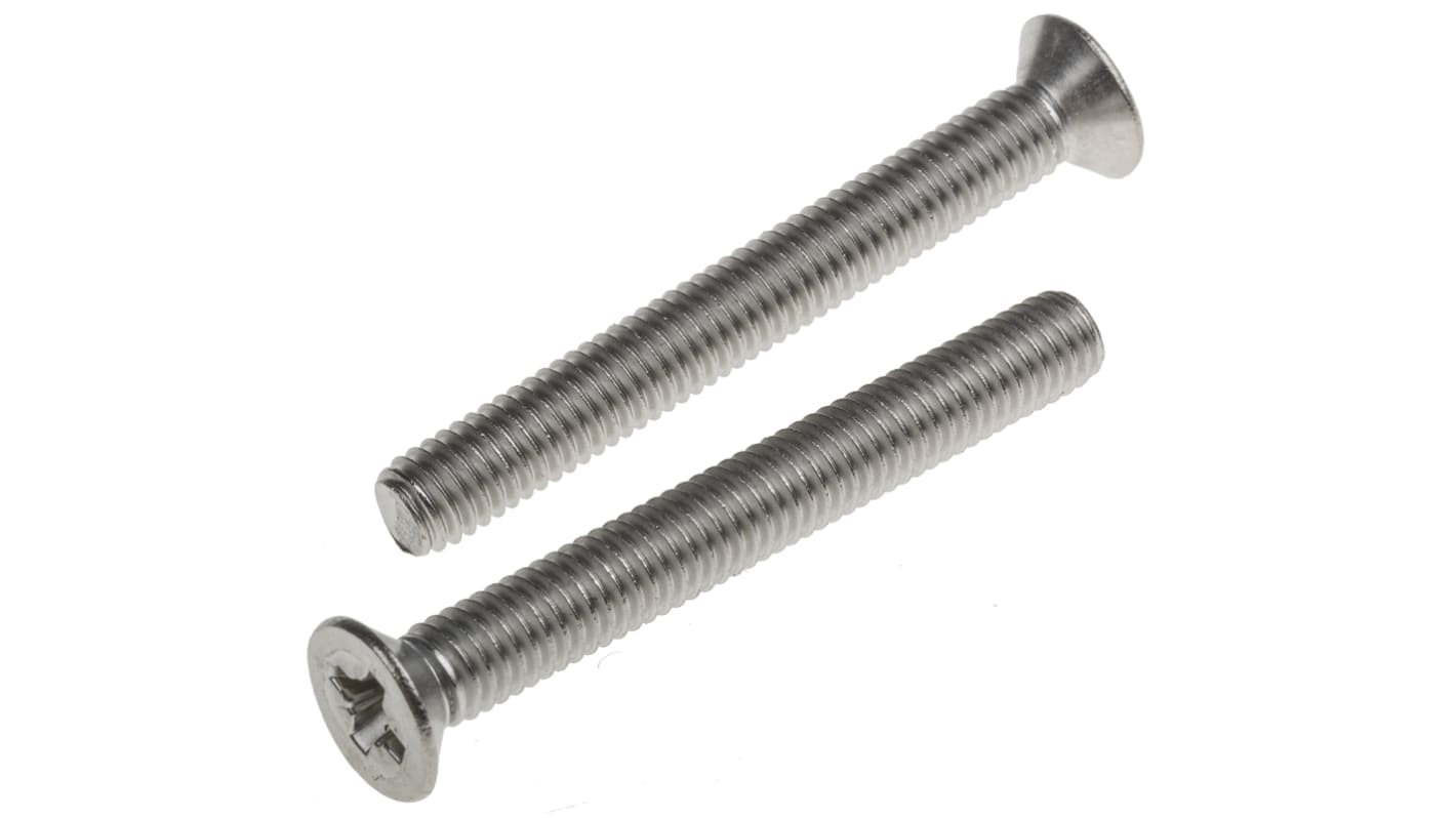 Tornillo de cabeza avellanada con huella Pozidriv RS PRO M6 x 50mm, paso de rosca 1mm, de Acero Inoxidable