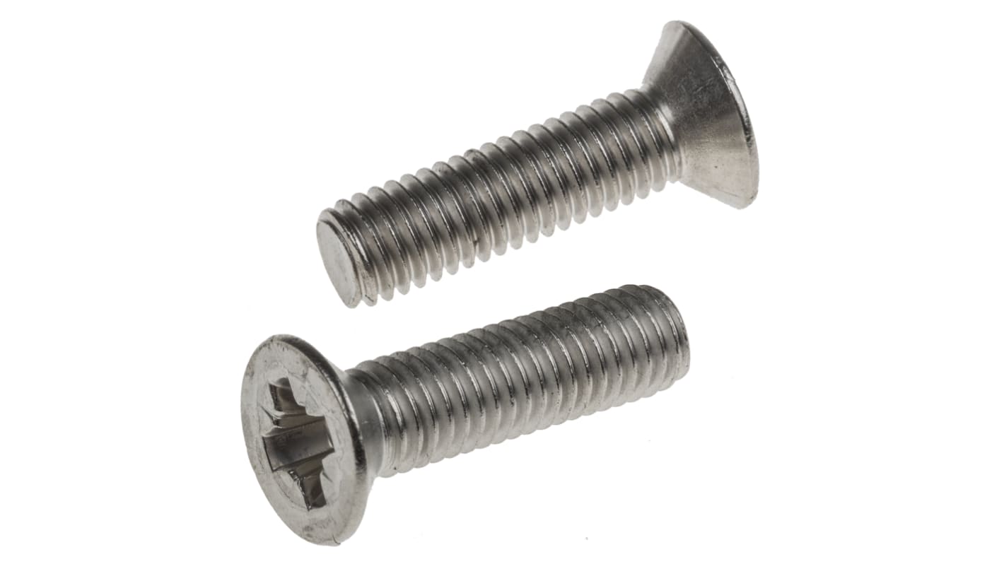 RS PRO Pozi Countersunk A2 304 Stainless Steel Machine Screws DIN 965 x 30.0mm