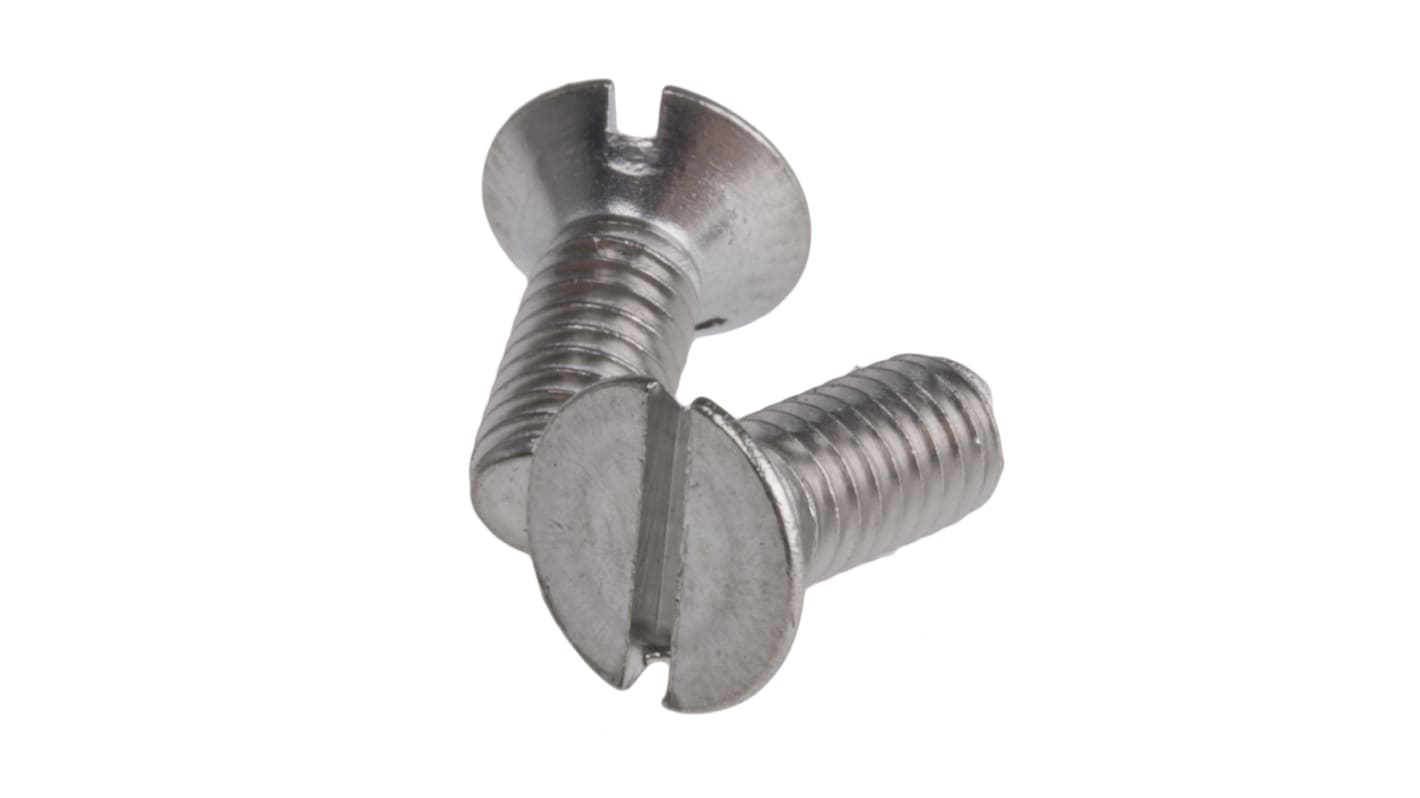 RS PRO Slot Countersunk A4 316 Stainless Steel Machine Screws DIN 963, M4x10.0mm