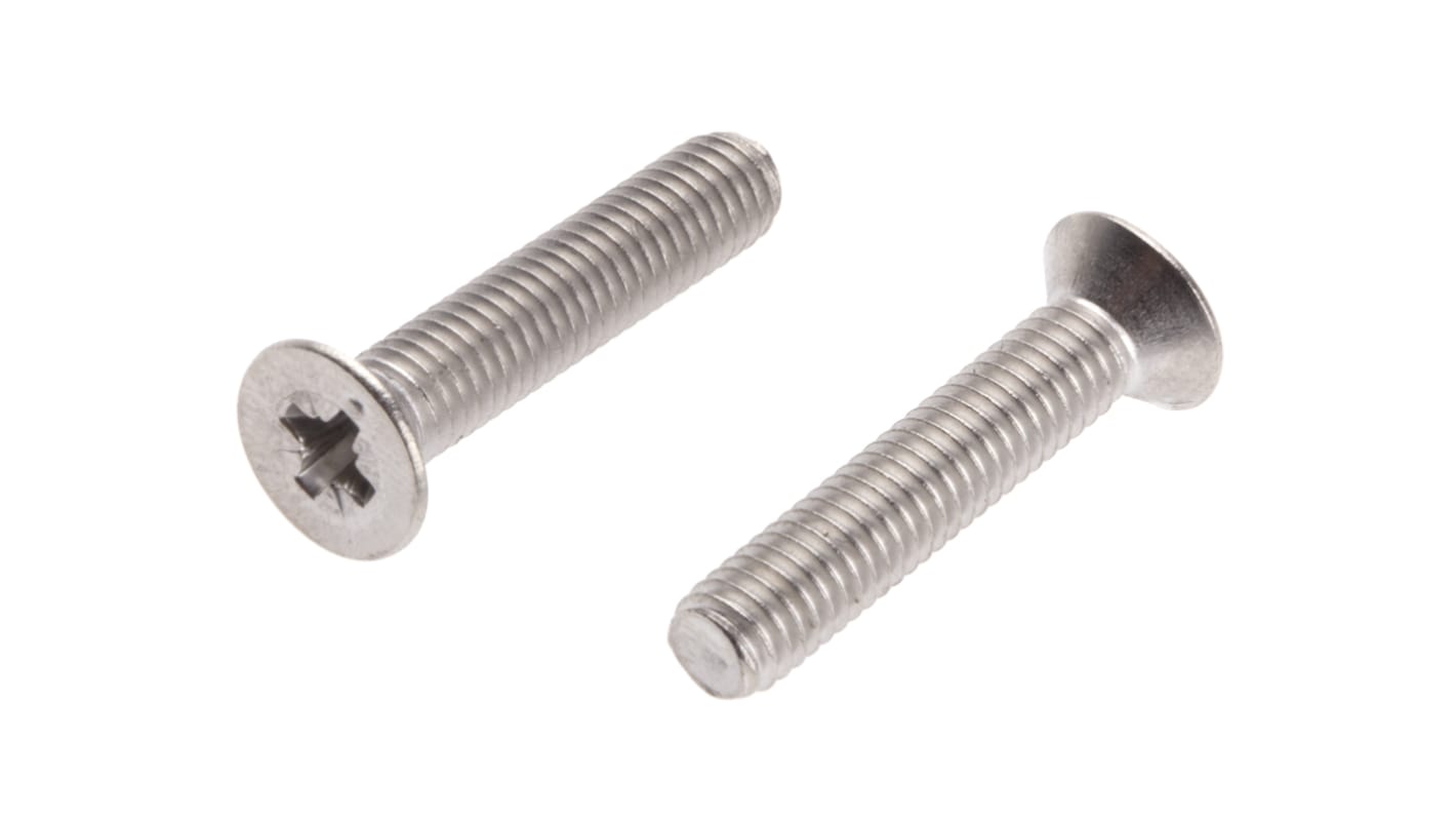 RS PRO Pozi Countersunk A4 316 Stainless Steel Machine Screws DIN 965, M5x25mm