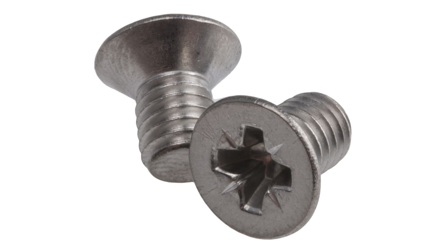 Tornillo de cabeza avellanada con huella Pozi RS PRO M6 x 10mm, paso de rosca 1mm, de Acero Inoxidable