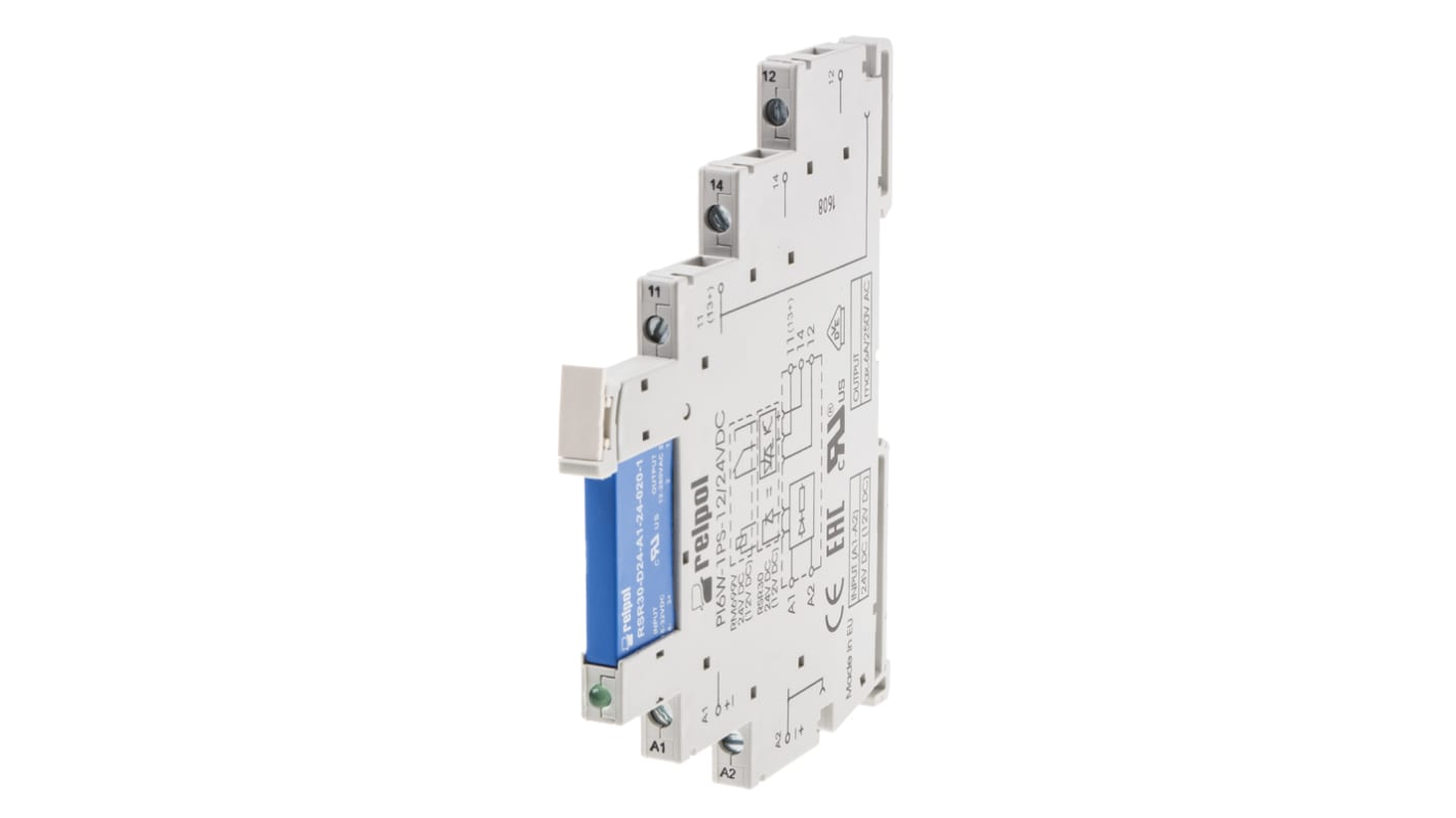 Relpol PIR6W Series Interface Relay, DIN Rail Mount, 24V ac/dc Coil, SPDT, 1-Pole, 1.2A Load