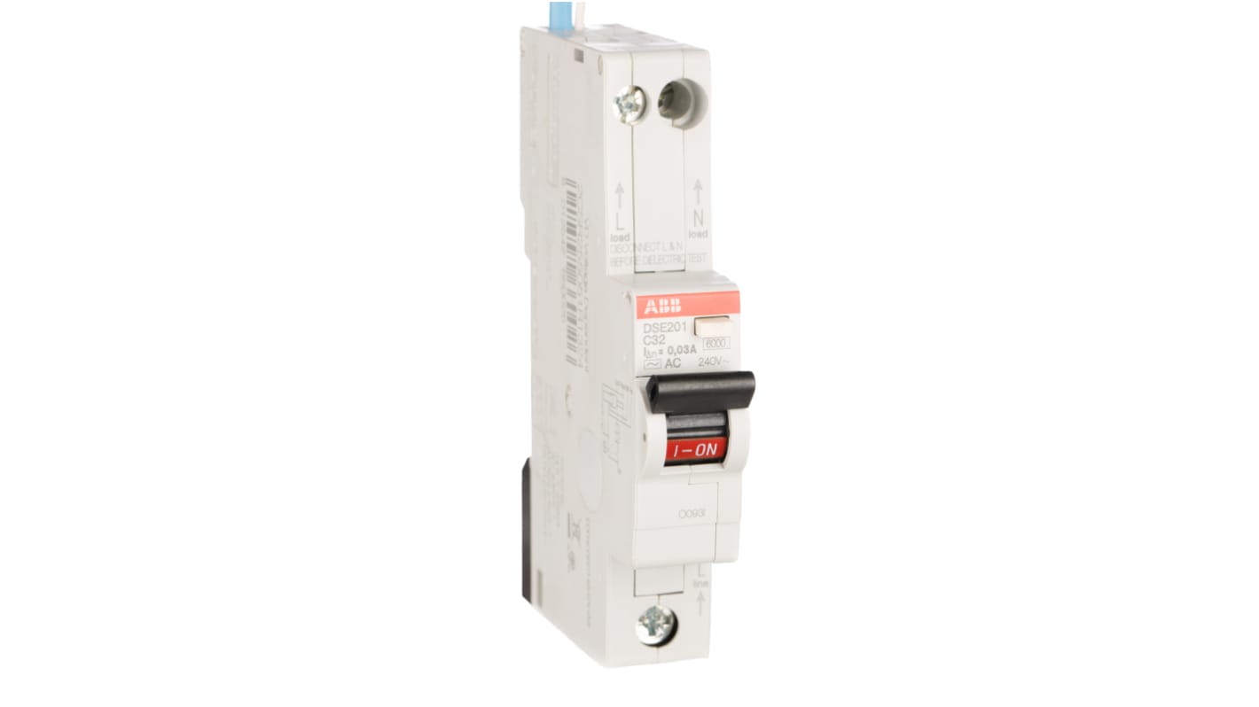 ABB 32A 1P+NP RCBO, 30mA C型剩余电流动作断路器, 240V, DSE201系列
