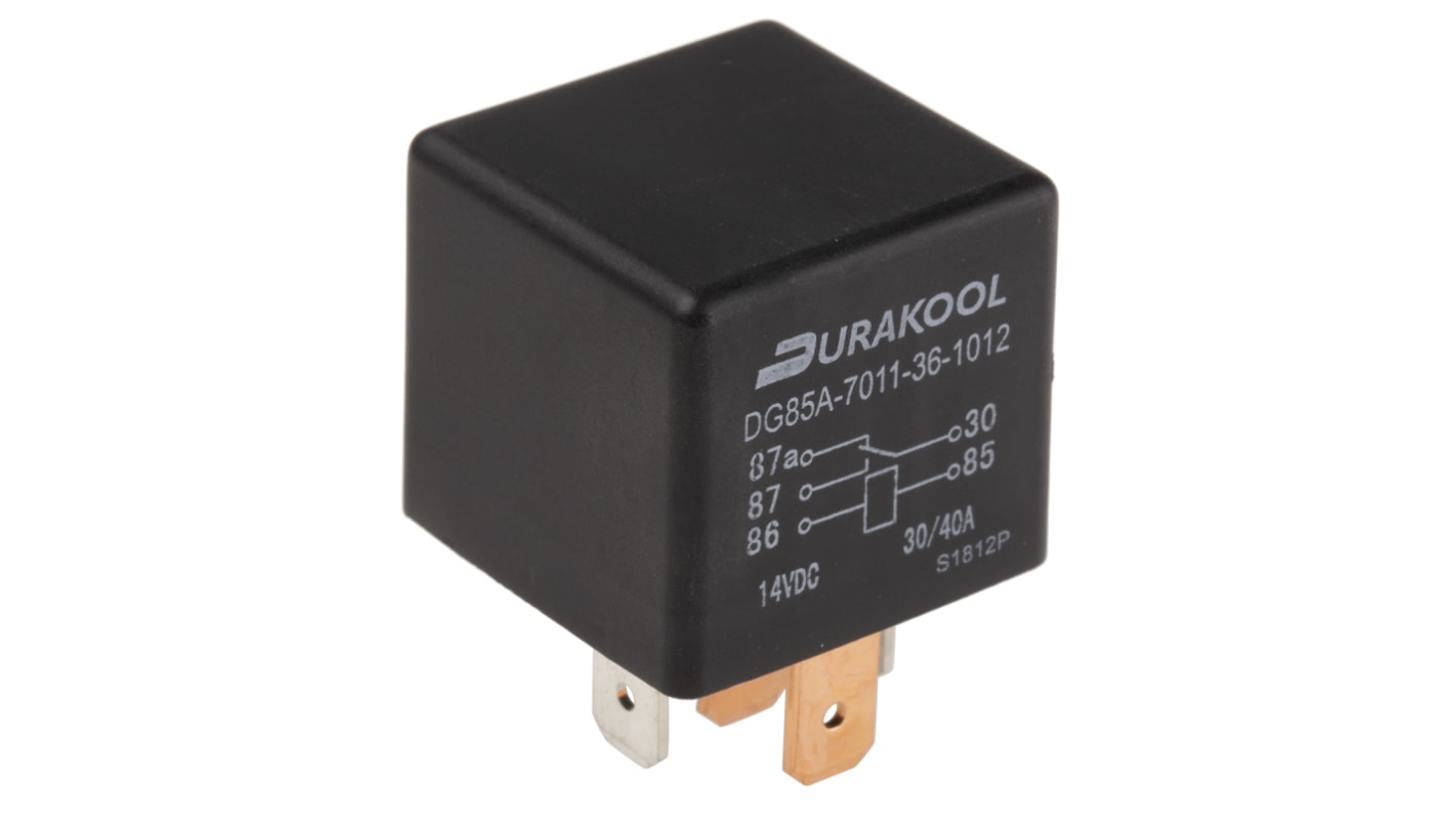 Durakool 12V dc Spule 1-poliger Wechsler Steckrelais 40A 90Ω 1.81W Monostabiles Relais