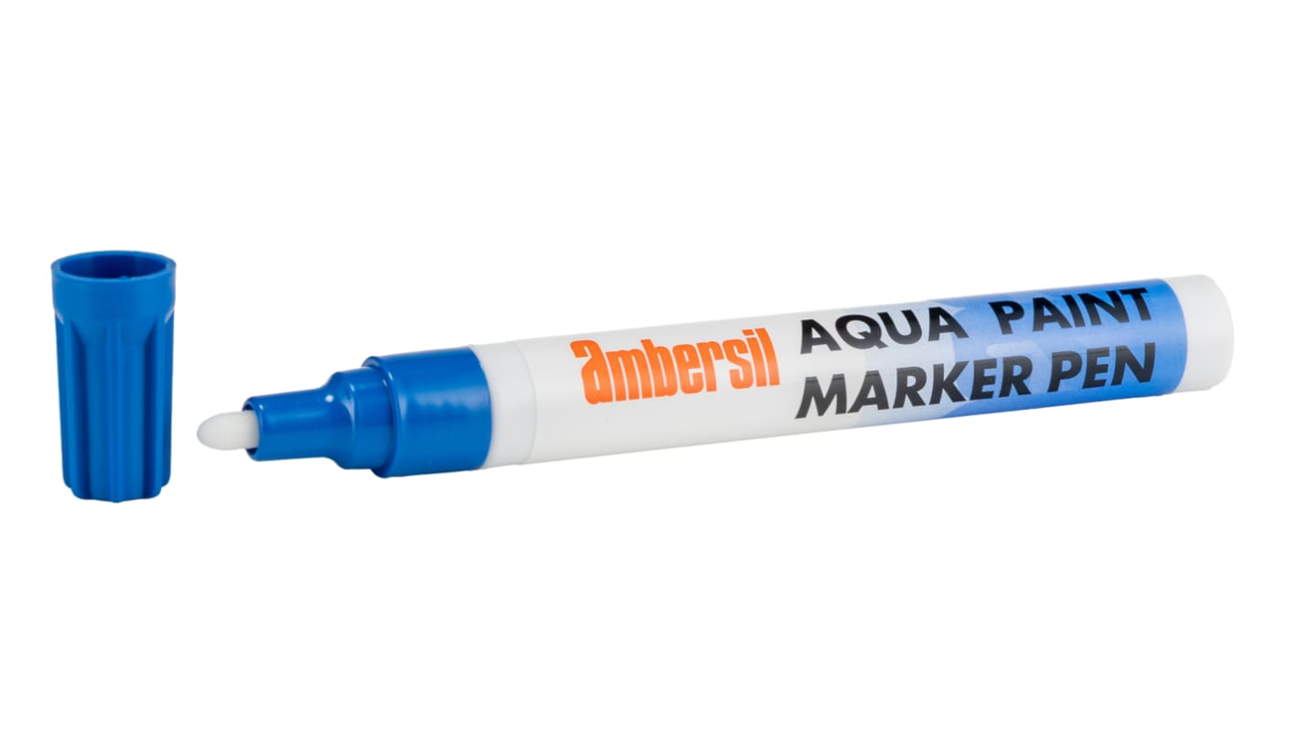 Ambersil 蓝色油漆笔, 中号笔尖, 笔迹宽4.5mm, 适用于玻璃、金属、塑料