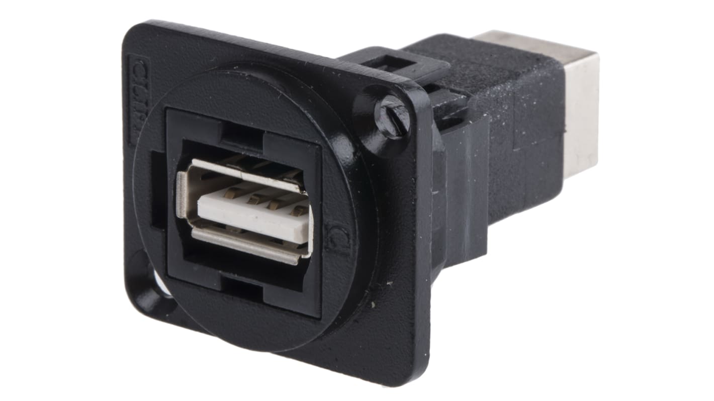 RS PRO Straight, Panel Mount, Socket Type A to B 2.0 USB Connector