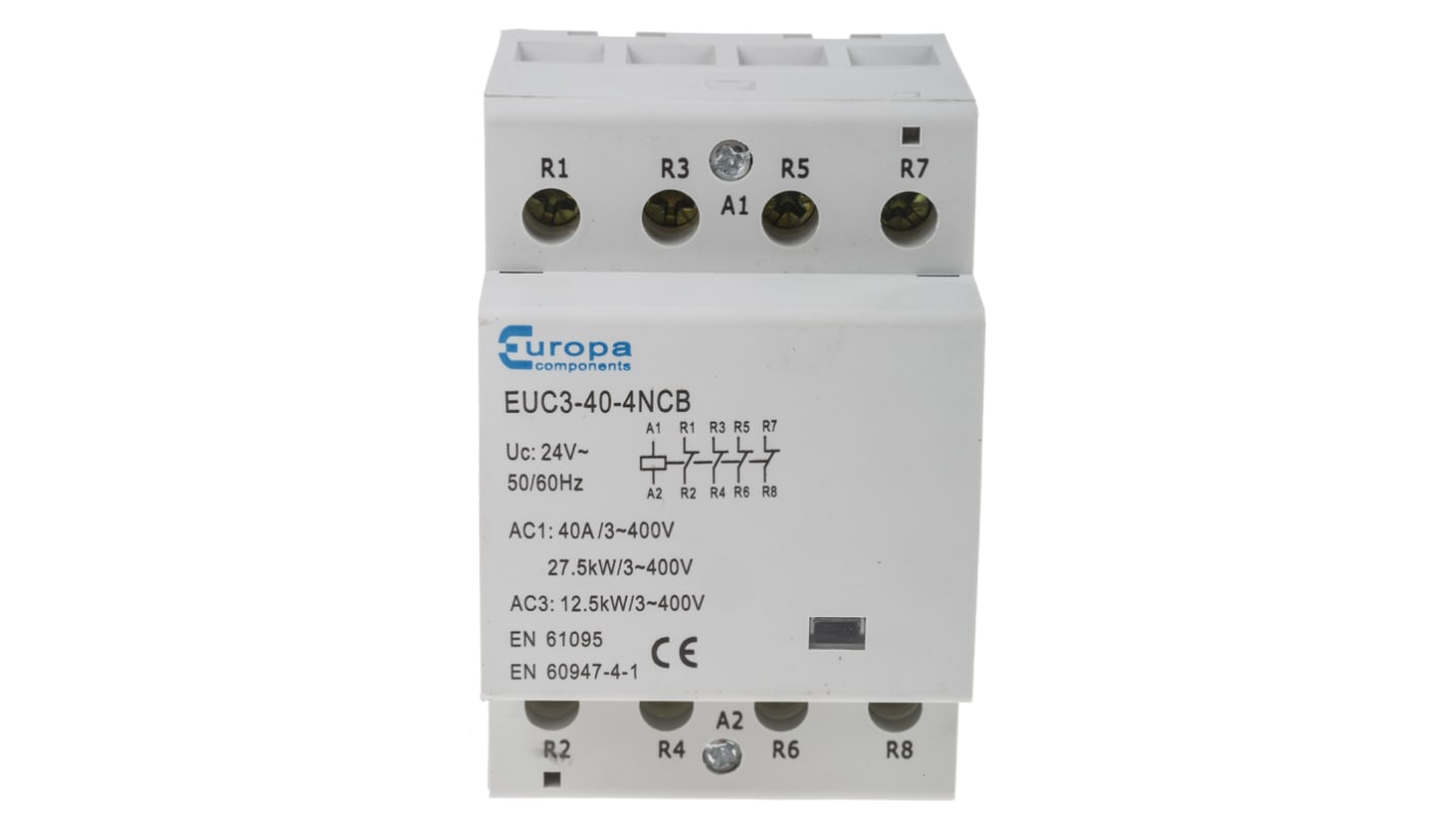 Europa Contactor, 24 V ac Coil, 4-Pole, 40 A, 12.5 kW, 4NC, 400 V ac