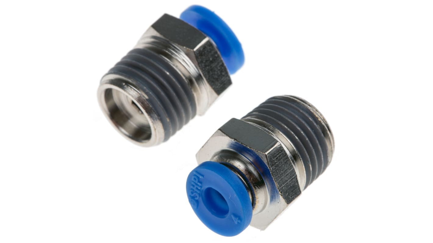 RS PRO Straight Threaded Adaptor, R 1/4 to Push In 4 mm, Threaded-to-Tube Connection Style
