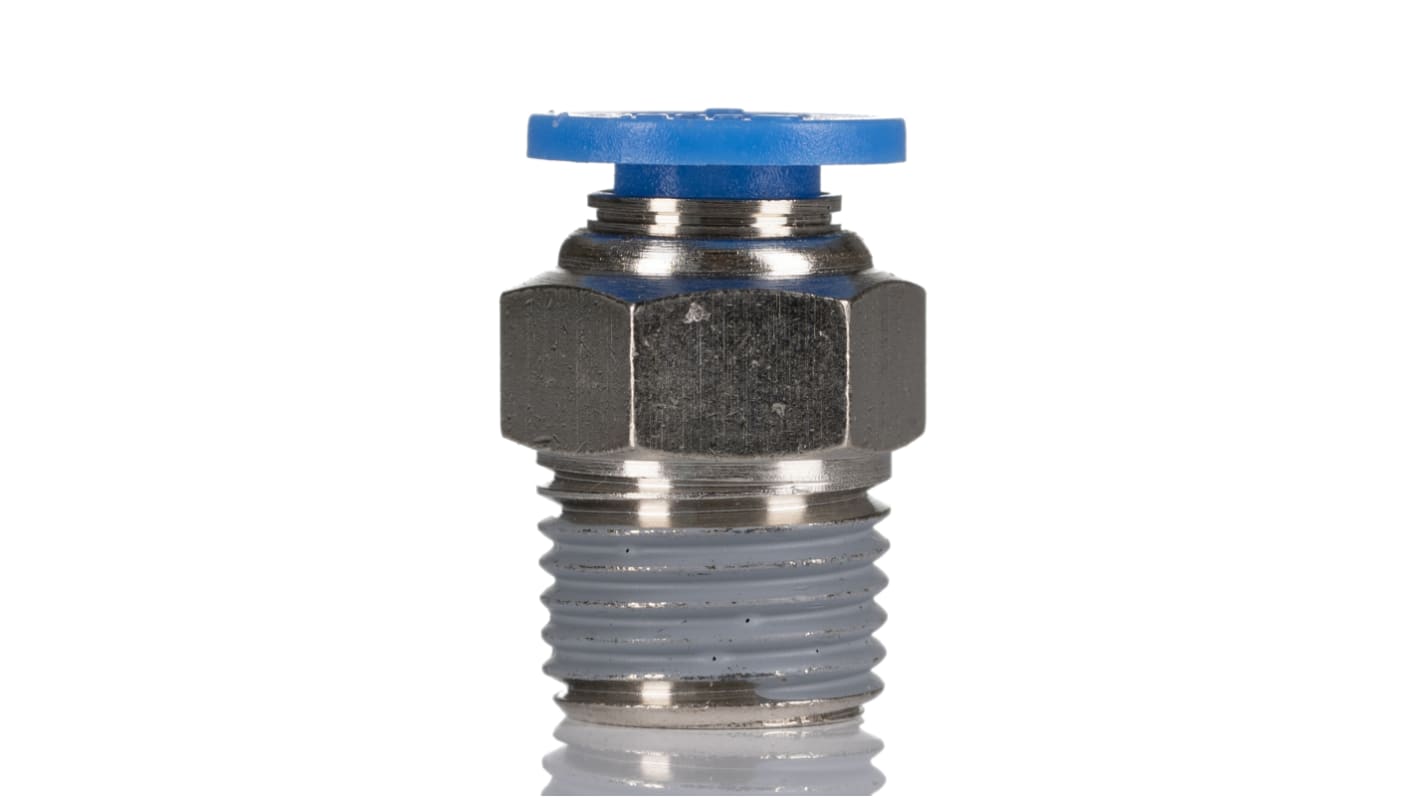 RS PRO R1/8 Stecker x 6-mm-Steckanschluss Gerader Gewindeadapter, Gewinde-zu-Rohr, Messing vernickelt, R1/8 Stecker, 10