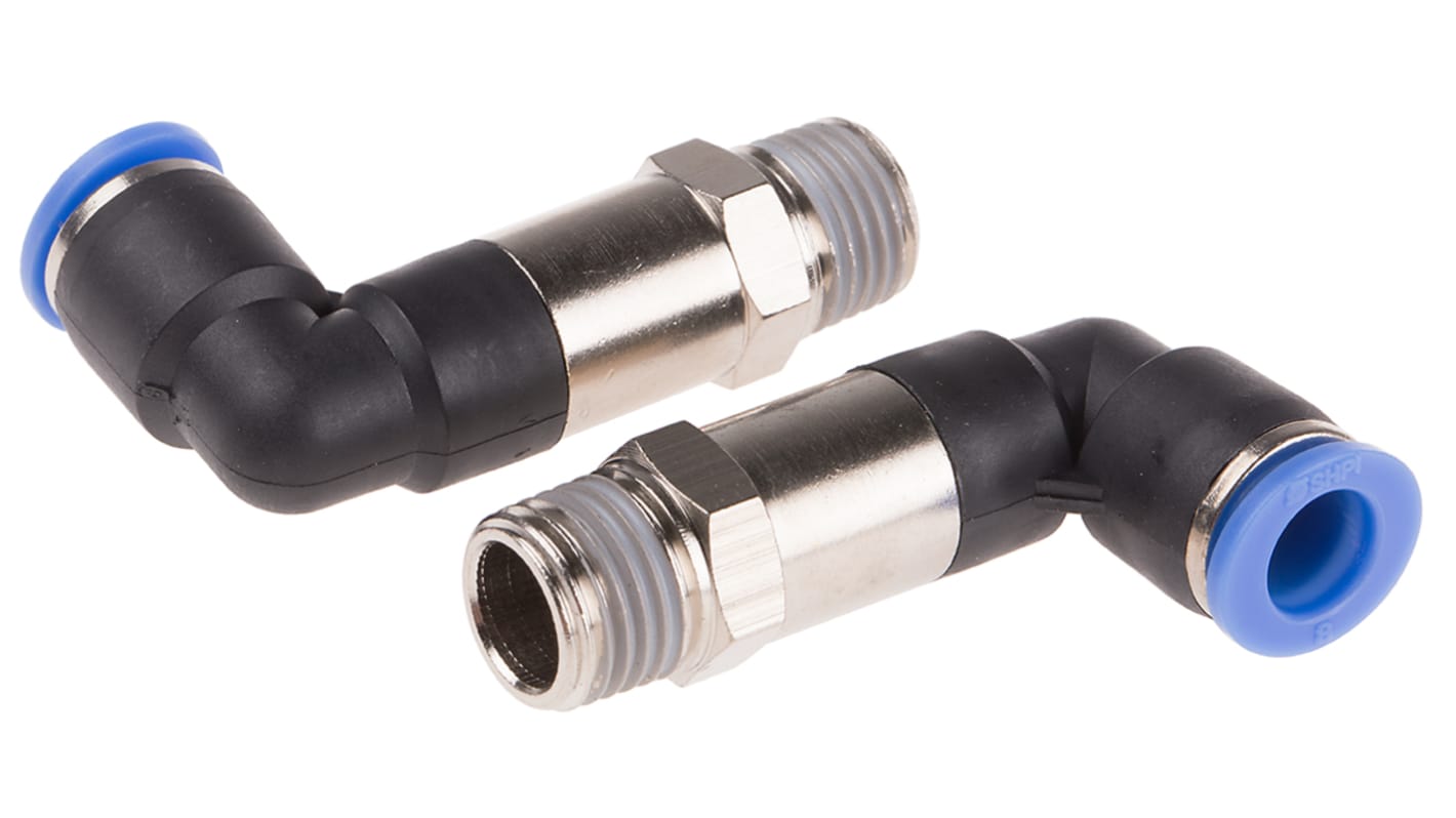 RS PRO 聚甲醛螺纹弯头气管接头, R 1/4 外螺纹转推入式8 mm