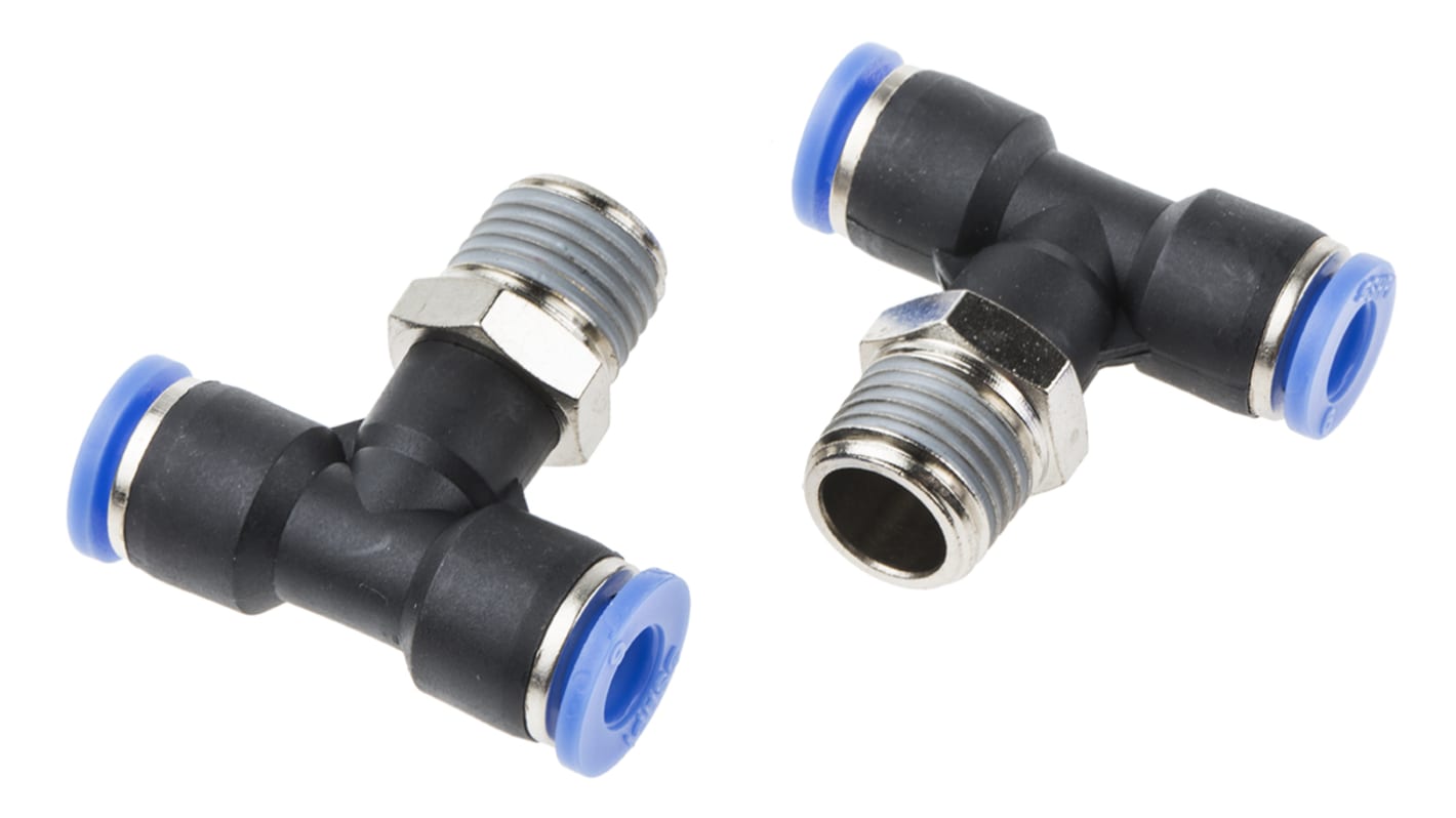 RS PRO Tee Threaded Adaptor, Push In 6 mm to Push In 6 mm, Threaded-to-Tube Connection Style