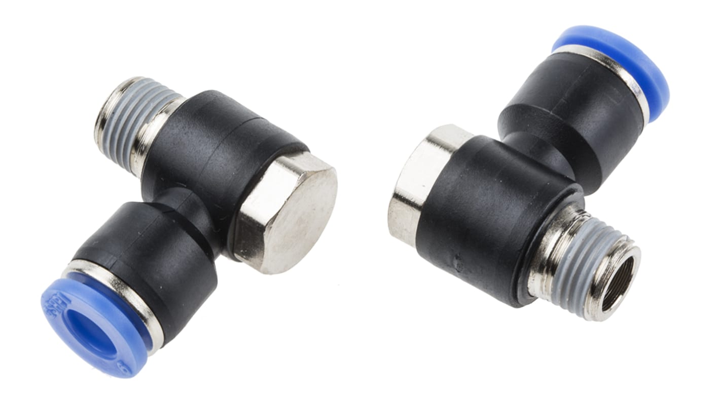 Adaptateur fileté coudé RS PRO vers Enfichable 6 mm R 1/8 Mâle