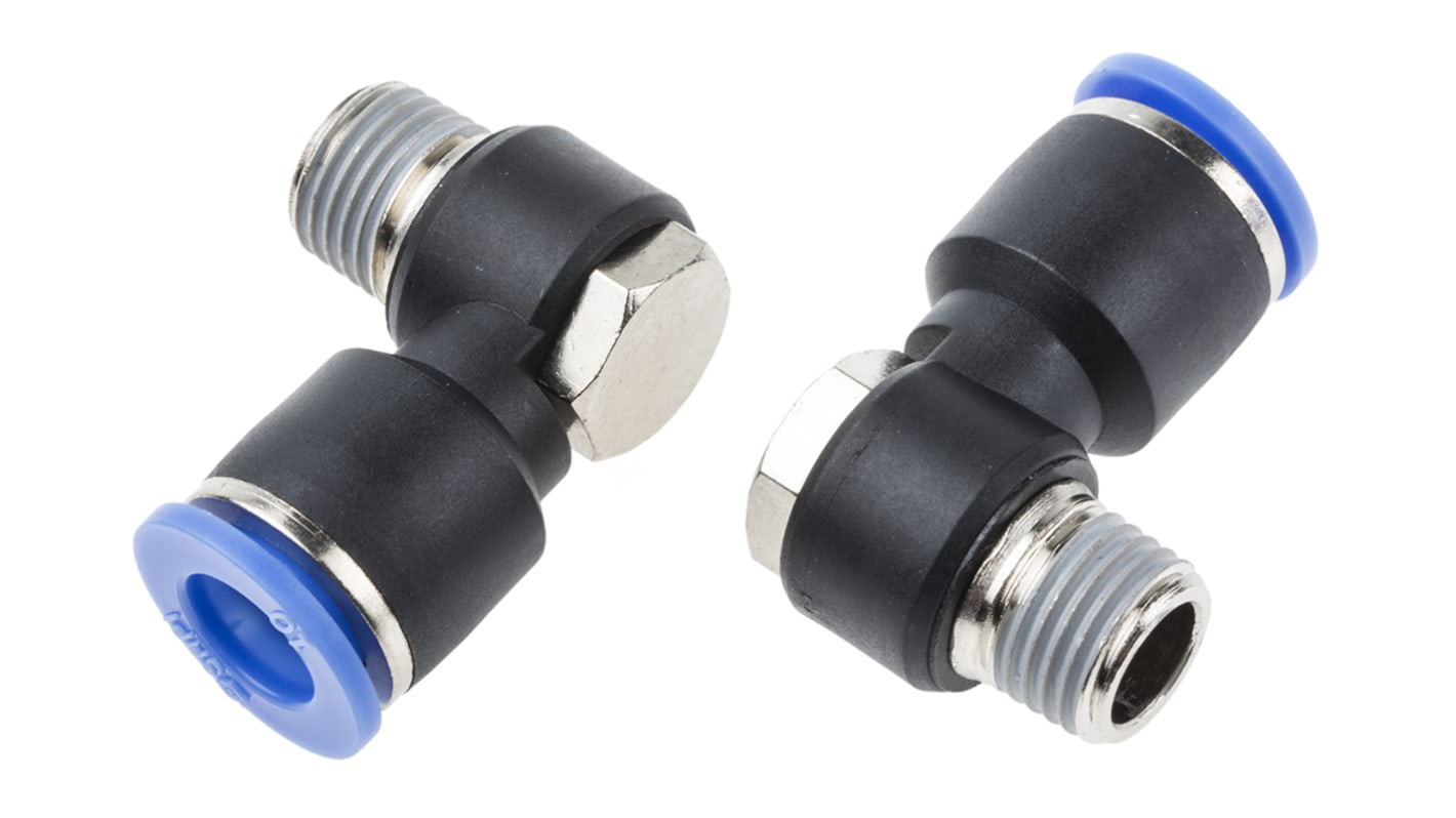 RS PRO Elbow Threaded Adaptor, R 1/4 Male to Push In 10 mm, Threaded-to-Tube Connection Style